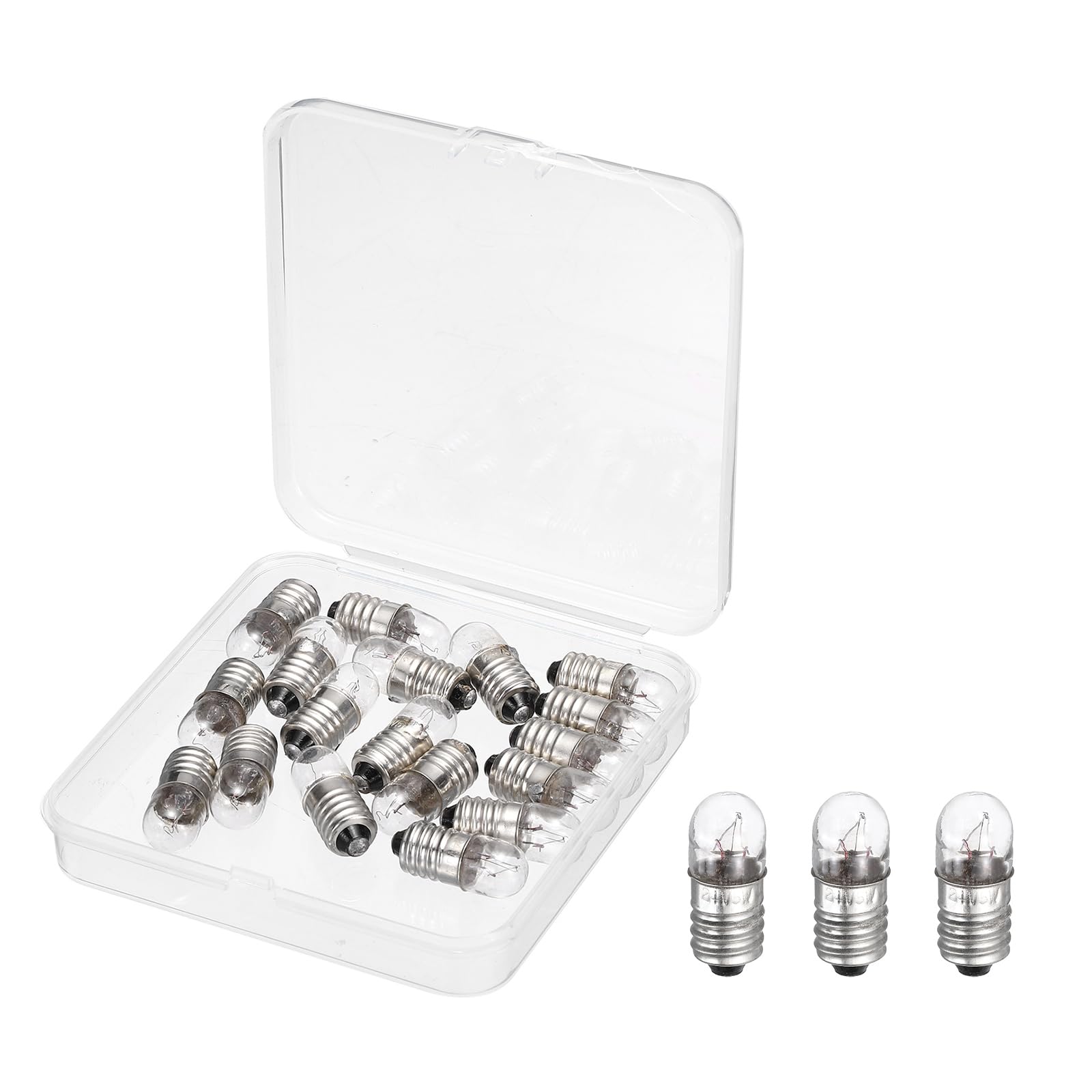 sourcing map 18 Pcs E10 Miniature Screw Base Light Bulbs, 24V 0.2A Mini Light Bulbs Flashlight Replacement Lamp 4.8W with Box for Home DIY Circuit Electrical Experiment, Warm Yellow Light