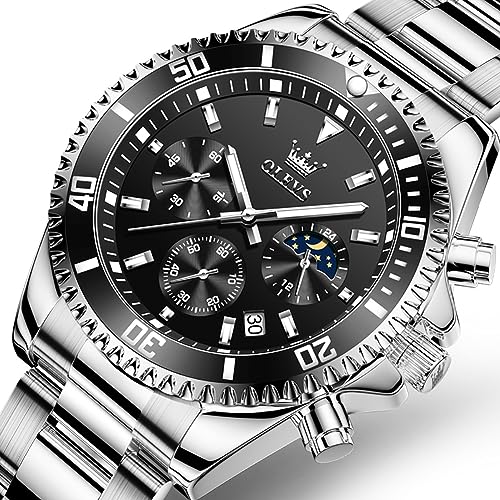 Image of OLEVS Watches for Men Classic with Date Business Dress Luxury Big Face Green /Black /Blue Waterproof Luminous Mens Wristwatch Analog Two Tone Stainless Steel Male Watch