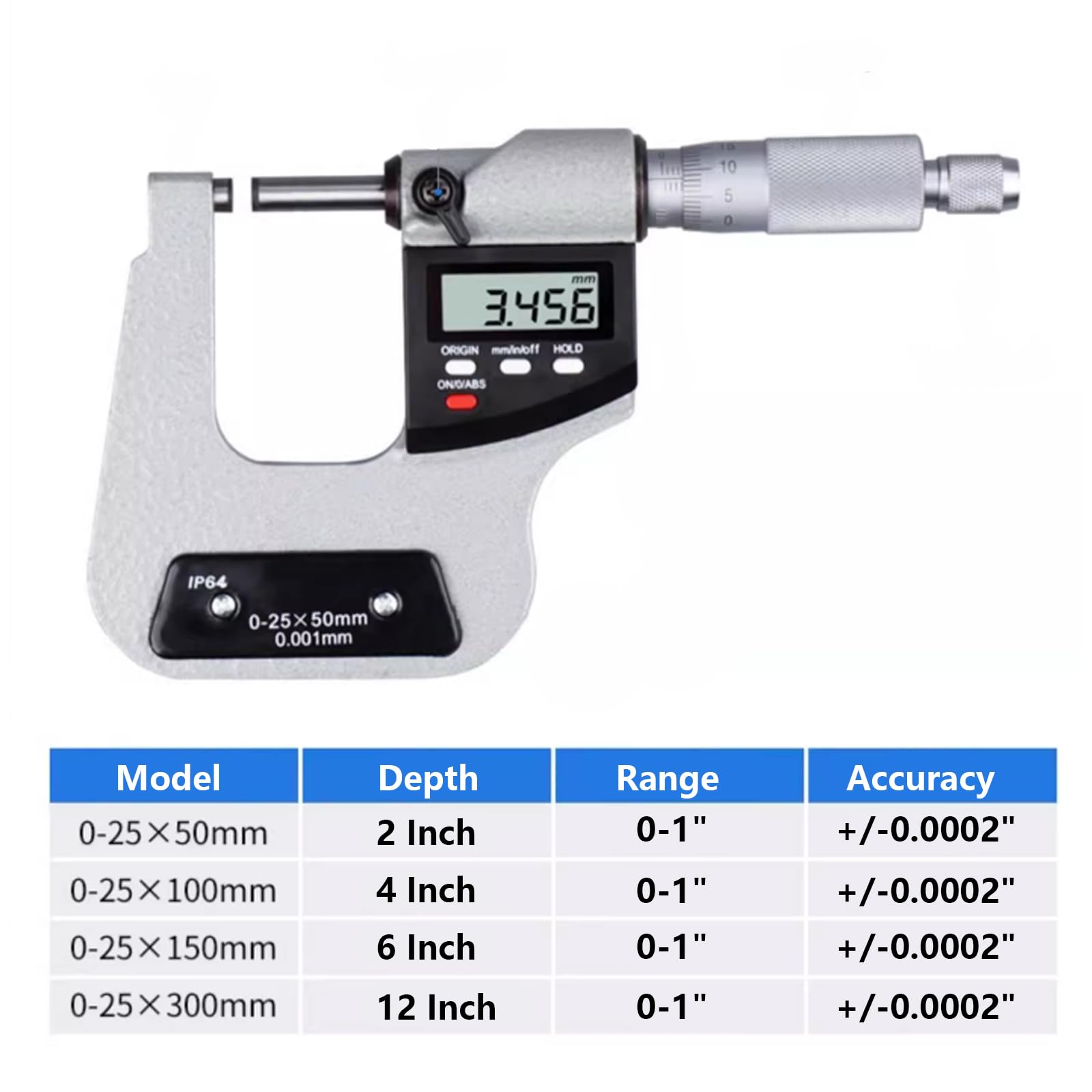 Digital Sheet Metal Micrometer 0-1" Electronic Micrometer with Ratchet Stop | Precision 0.0001" graduation, deep-throated frame for sheet metal(12inch Depth)