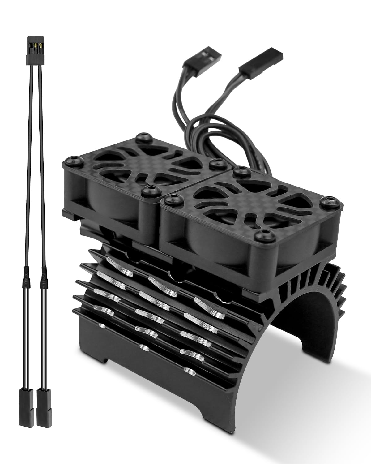 EMIHO RC Motor Cooling Fan Fit for 1/8 RC 40mm Brushless Motor 4068 4076 4082 4092, 27000RPM RC Car Fan Double Motor Heatsink with Metal Cover 8.4V 1.5A