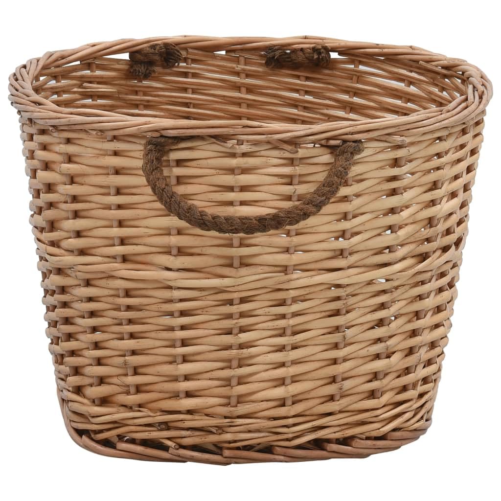 Cesta de madera con asas de mimbre natural, 56 x 40 x 28 cm, versátil soporte para leña y soporte para leña para chimenea, terraza, jardín, interior y exterior