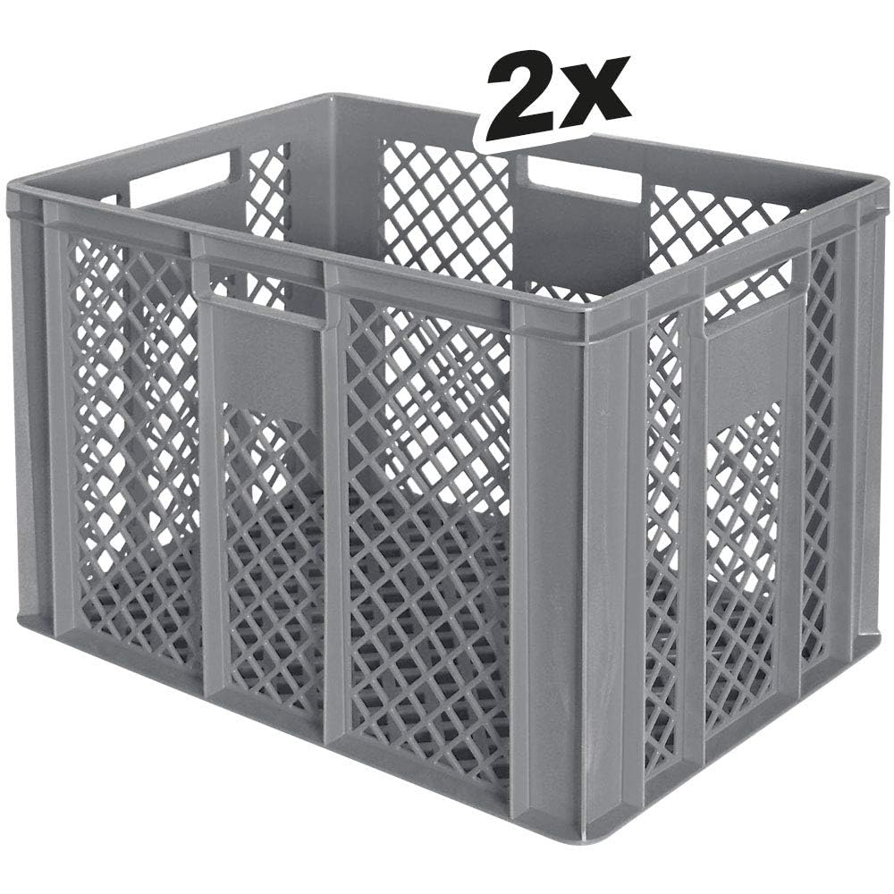 BRB Lot de 2 bacs euro/caisses de boulangerie, L x l x H 600 x 400 x 410 mm avec chariot de transport (gris)