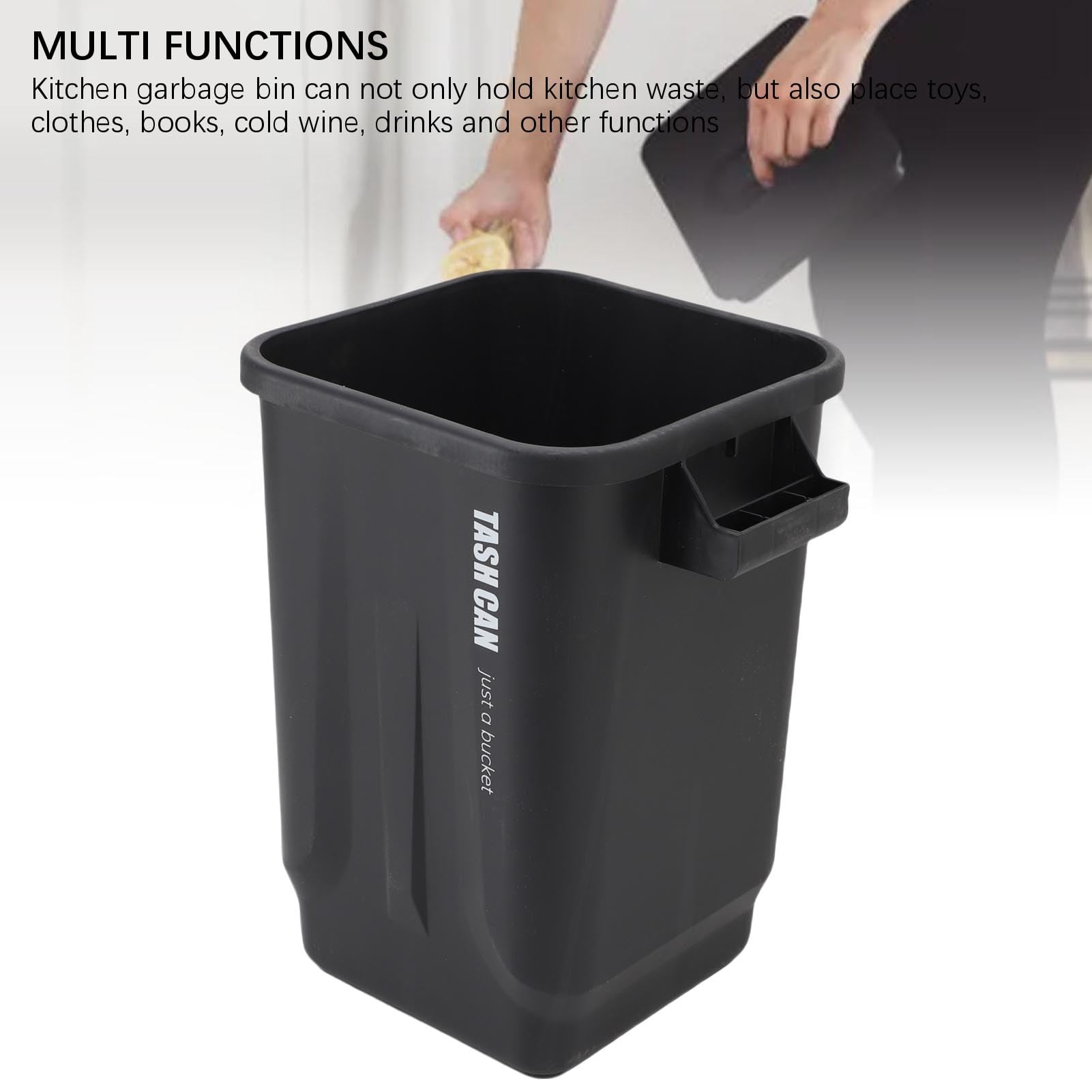 Cubo de Basura de Cocina, Cubo de Basura Compacto que Ahorra Espacio con Asas Resistentes y Diseño Apilable, para Baño, Oficina, Sala de Estar, RV (Negro)
