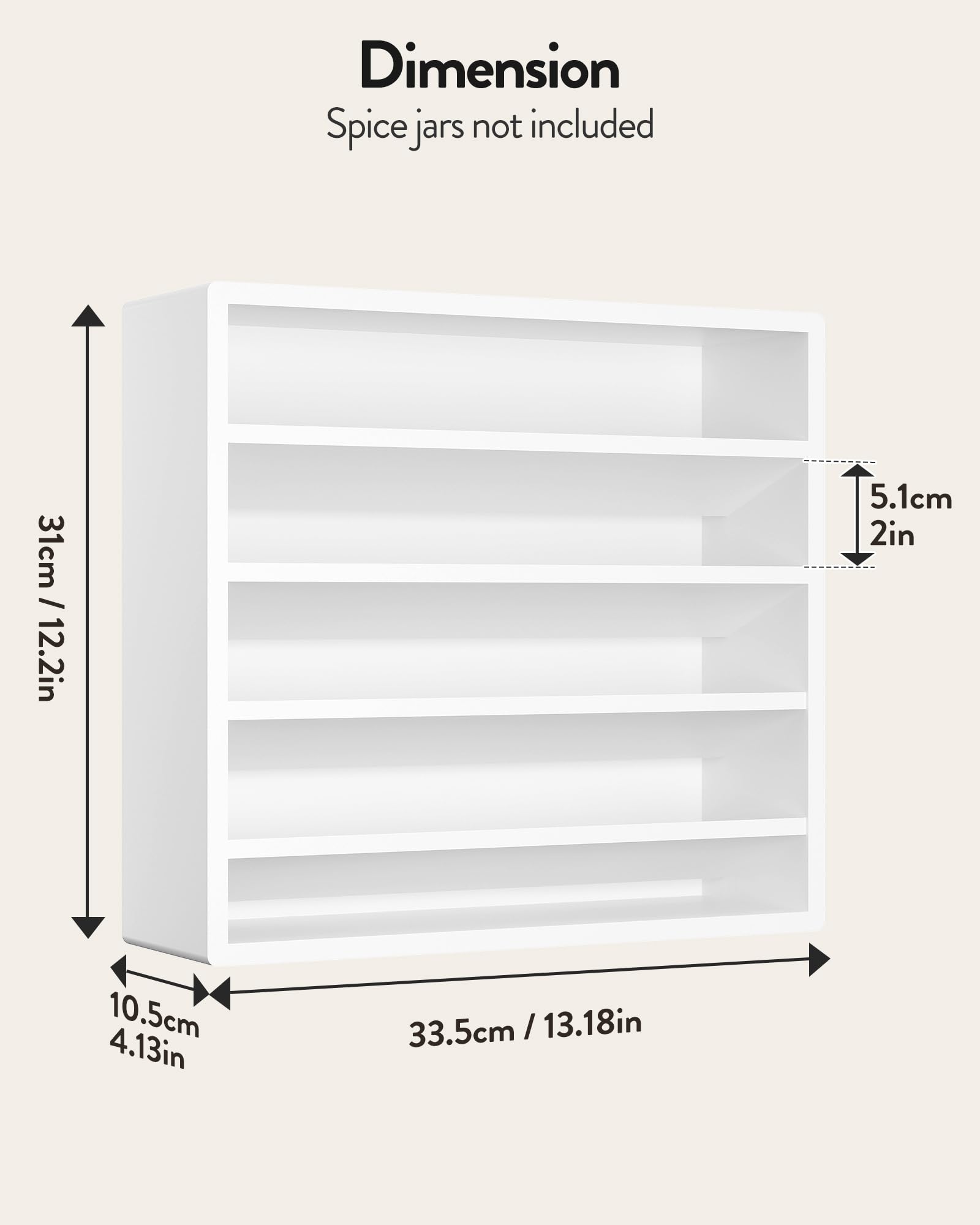 Orimade Étagère à épices à 4 niveaux pour armoire, étagère autoportante en bambou pour comptoir, placard, garde-manger, cuisine, 33,5 x 10,5 x 31 cm (pots à épices non inclus), blanc