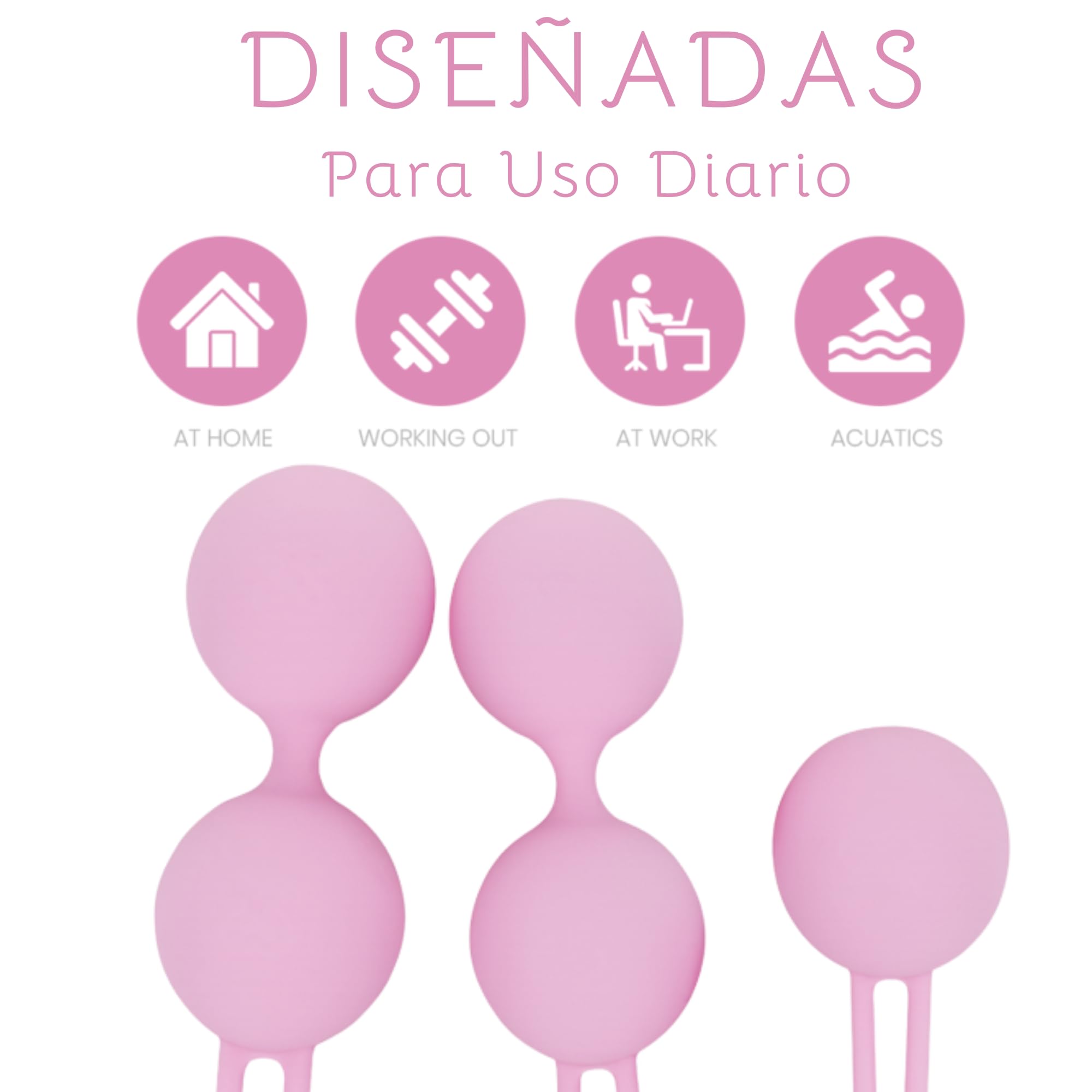 Set de 3 Entrenadores Vaginales para Ejercicios de Kegel Bola Pélvicas Silicona Médica Hipoalergénica Refuerza el Suelo Pélvico Con Bolsita Satén Suelo Pélvico para Mujeres, Rosa