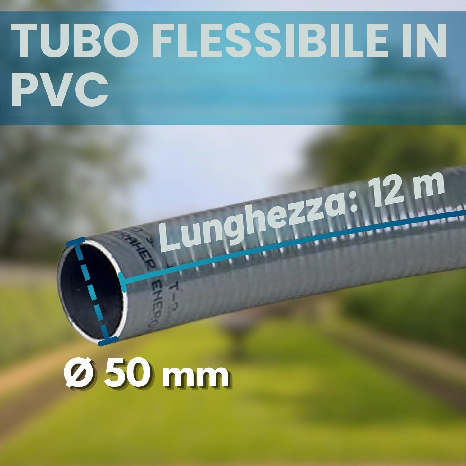POOL Total Tubo flessibile di pressione in PVC per piscine, diametro 50 mm, colore grigio, robusto tubo adesivo per la costruzione di piscine e laghetti, parete interna liscia fino a 6 bar, resistente