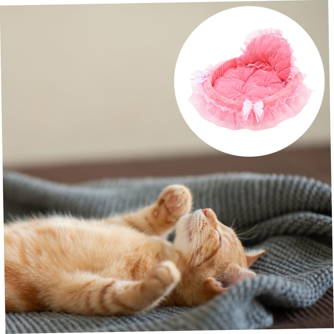 Lit pour Chien et Chat pour Petit Chien Auto-Chauffant d'intérieur pour Chiot, nœud de Princesse, cœur en Dentelle, élégant et Mignon, lit pour Maison, réchauffement pour Animaux de Compagnie (Rose)
