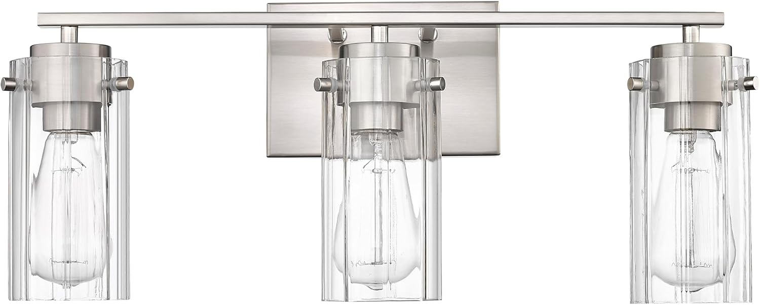 ML Lighting | Serena Collection | 10303-BN | 3 Light Vanity in Brushed Nickel Finish with Clear Ribbed Glass Shade | Versatile Design That adds High-End Texture and Elegance to Your Bathroom