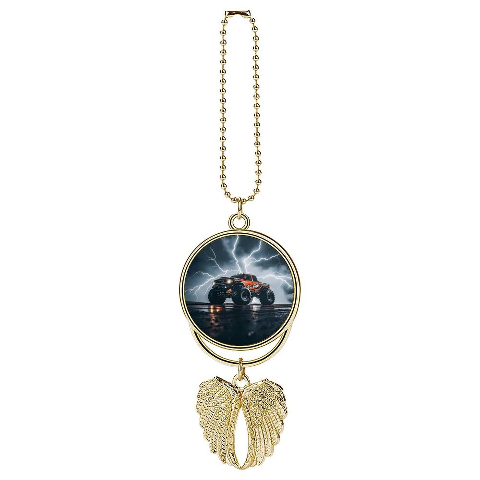 Monster Truck Black Sky Lightning Roar Guardian Angel Wing Car Ornament for Mirror, Zinc Alloy Hanging Charm with Spiritual Design for Protection, Rearview Mirror Accessory Decor Gift for Women Men(go