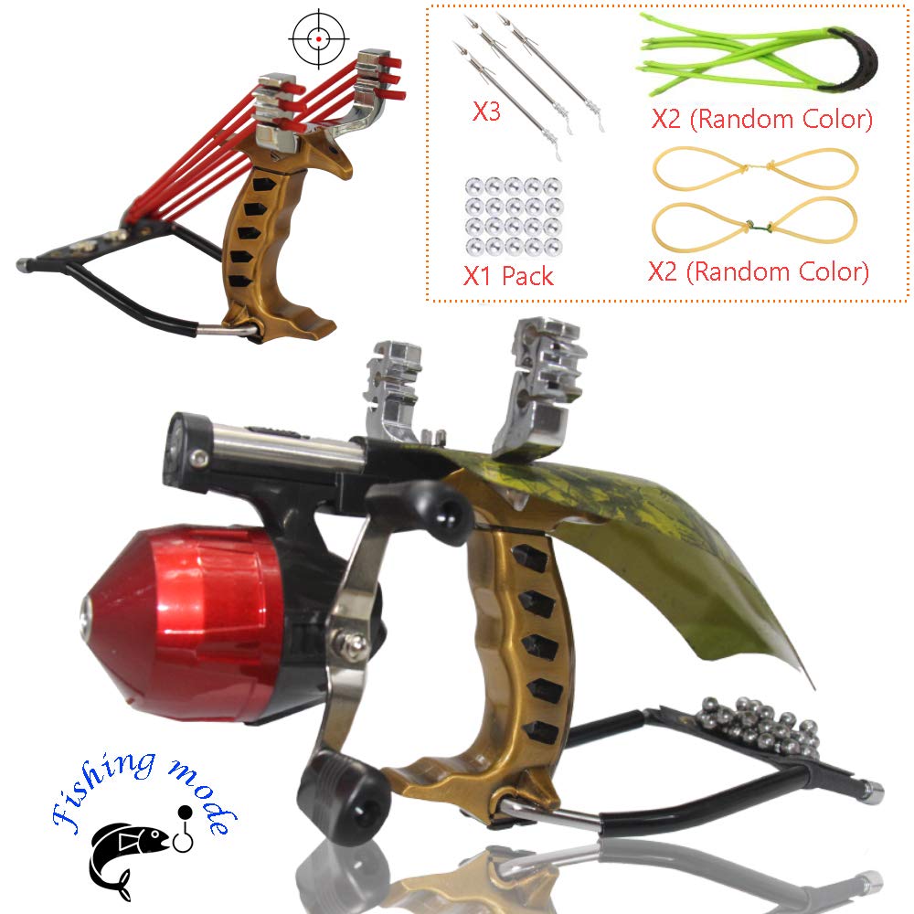 Outdoor Y Shot Slingshot Fishing Hunting Professional Sling Shot Hand Guard Design High Velocity Catapult Kit with Infrared Sight&Fishing Reel Wrist Slingshots for Adult Kids(Black)