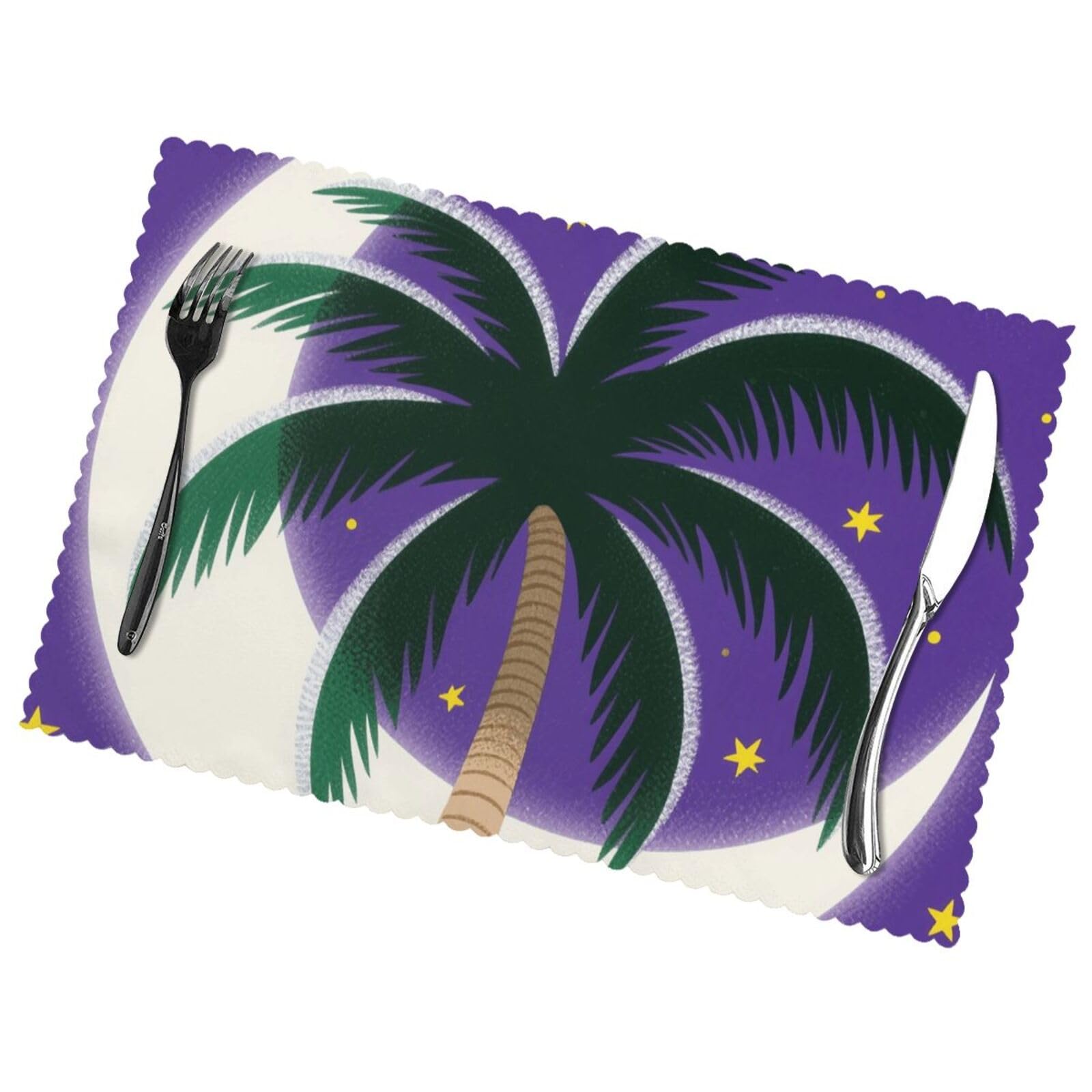 12x18 Inchplacemats Set of 6, Tropical Palm Tree Place Mats for Kitchen Dinning, Heat Resistant Anti Slip Table Mats, Waterproof Washable Placemat for Indoor Outdoor Party Kitchen Dining Table Décor