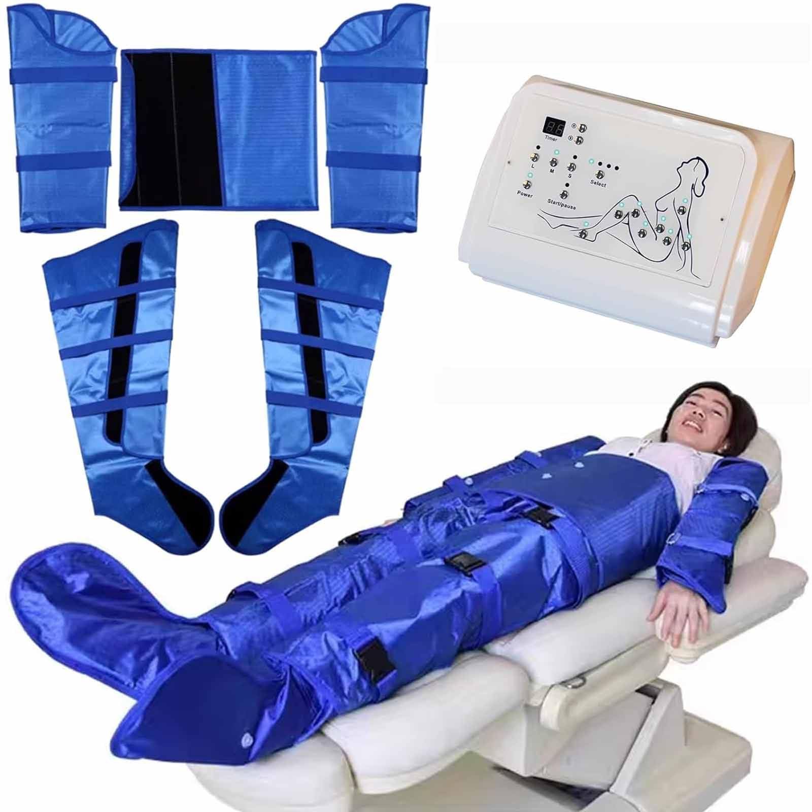Lymphdrainage Gerät Ganzkörpermassagekostüm mit 3 Massageintensitätsstufen, Infrarotwärme und Luftdruckmassage verbessert die Durchblutung Muskelerholung,Blue
