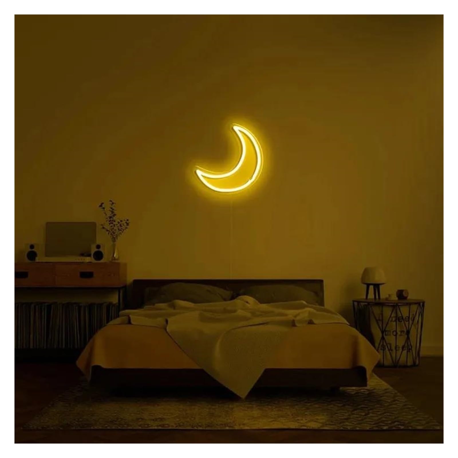 LEMST Signs Lamp Moon Neon Sign Moon USB Neon Light, Handcrafted Wall Art Bedroom Or Living Room Wall Decor 30cm(Yellow)
