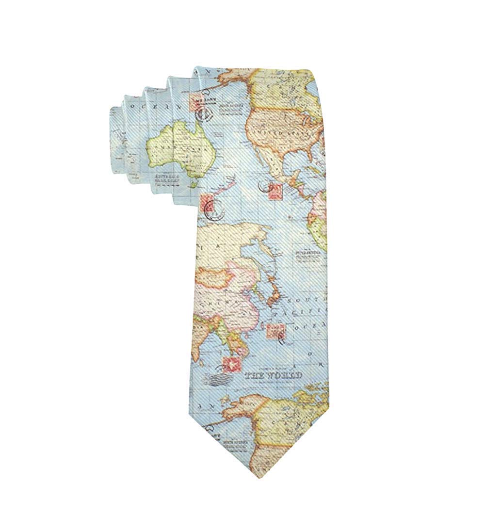 colorfulsky Men's Atlas World Map Blue Travel Polyester Silk Casual Gentleman Tie Necktie Gift-One Size-picture-49