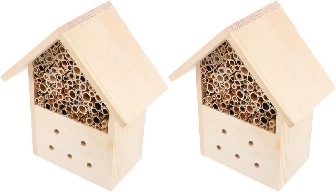Ciieeo Wooden Bee Hive House 2pcs Outdoor Hanging Bee Nest Cabin for Garden Pollinating Habitat