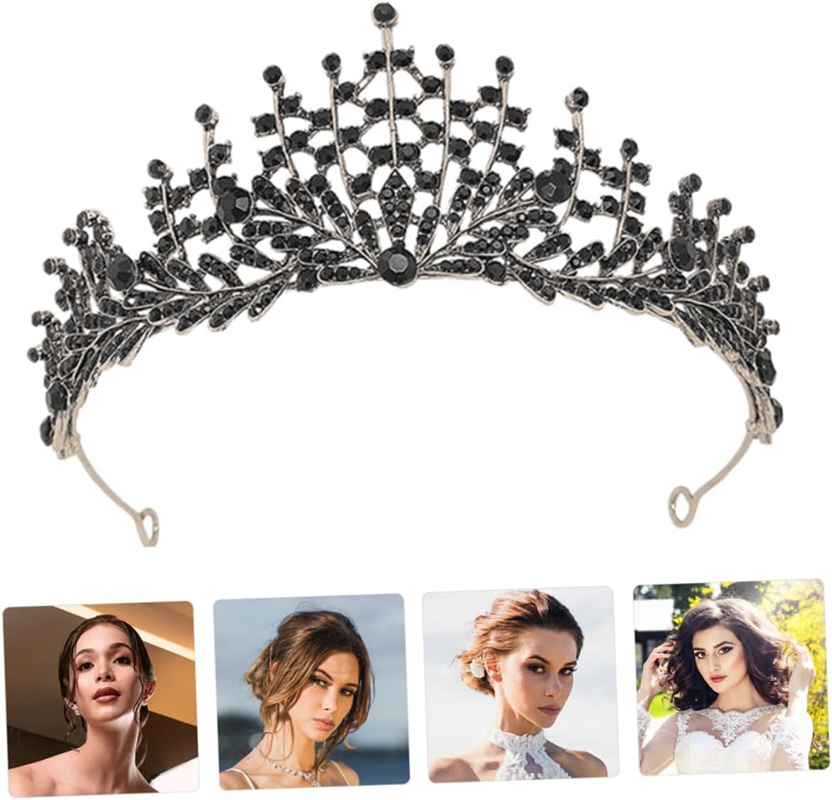 Baroque Bridal Crown Black Tiara Vintage Wedding Headdress Crystal Party Headpiece for Women Birthday Queen Accessories