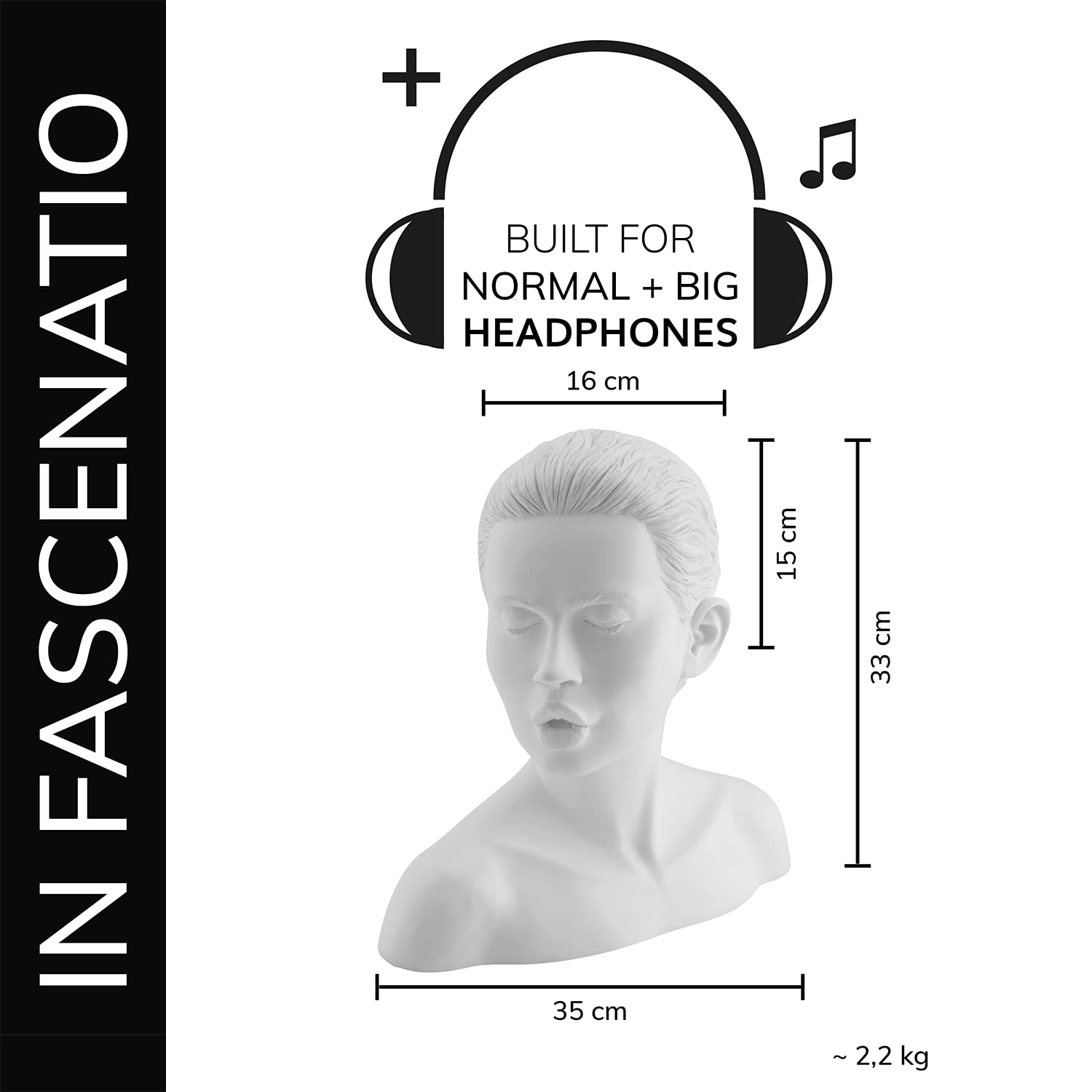 OEHLBACH In Fascenatio - Soporte para auriculares, almacenamiento óptimo de auriculares más grandes, auriculares para juegos, hecho a mano, color blanco