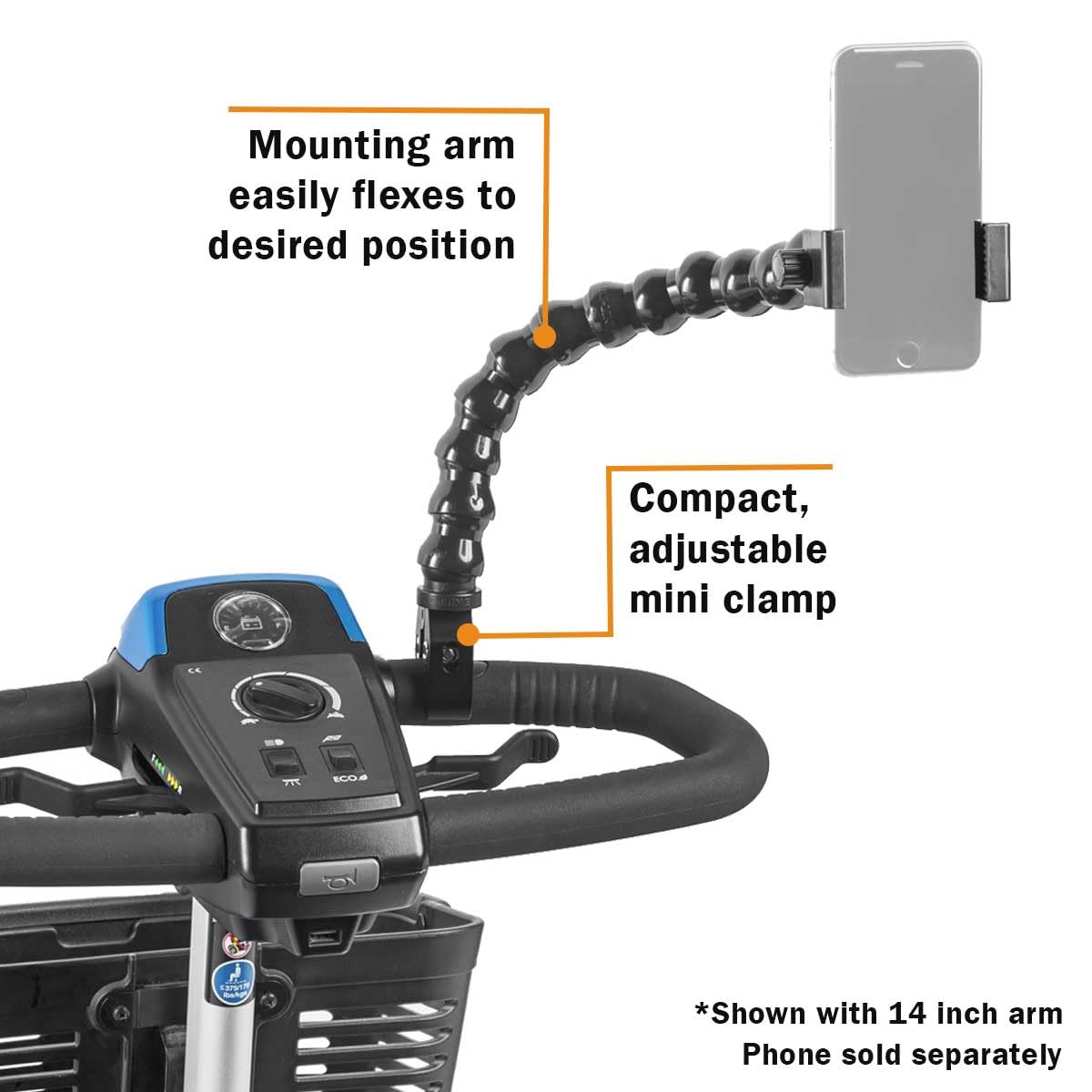 ModularHose Soporte para teléfono con tecnología de asistencia con mini abrazadera, brazo de 14 pulgadas