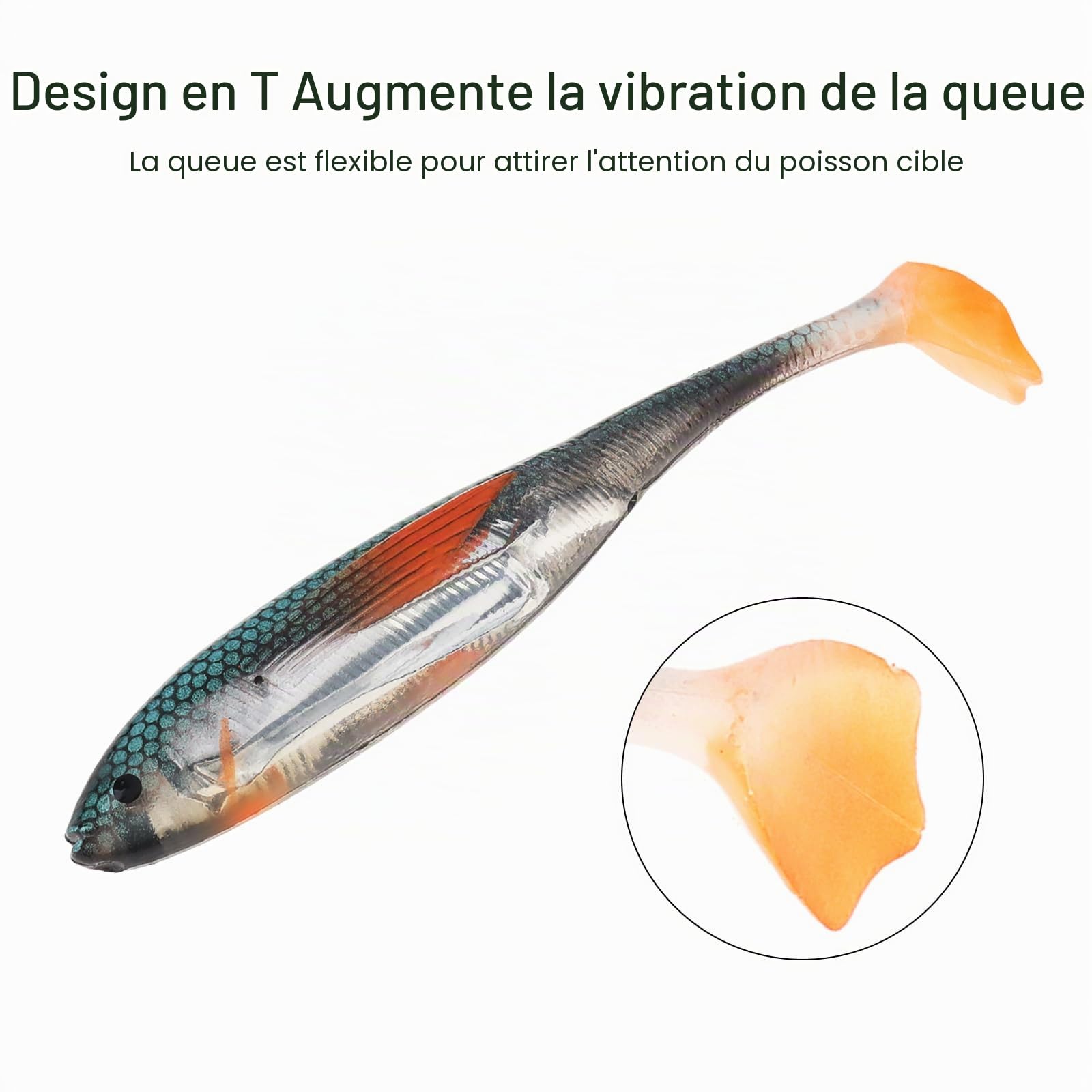 Lot de 6 leurres de pêche souples en plastique - Appâts artificiels - Pour bar, brochet, truite, perche - Accessoire de pêche pour eau salée et eau douce