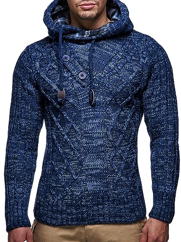 Leif Nelson Men’s Knitted Pullover | Long-sleeved slim fit hoodie | Basic winter hoodie-sweater for Men SM, Indigo3