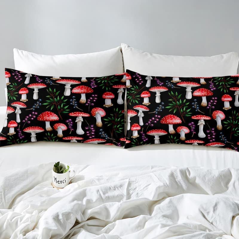 Homemissing Cute Mushroom Duvet Cover Cartoon Mushrooms Bedding Set Kawaii Fungus King Comforter Cover for Boys Girls Children Teens Bedroom Decor Wild Stuff Fruit Bedspread Cover Zipper - Image 4