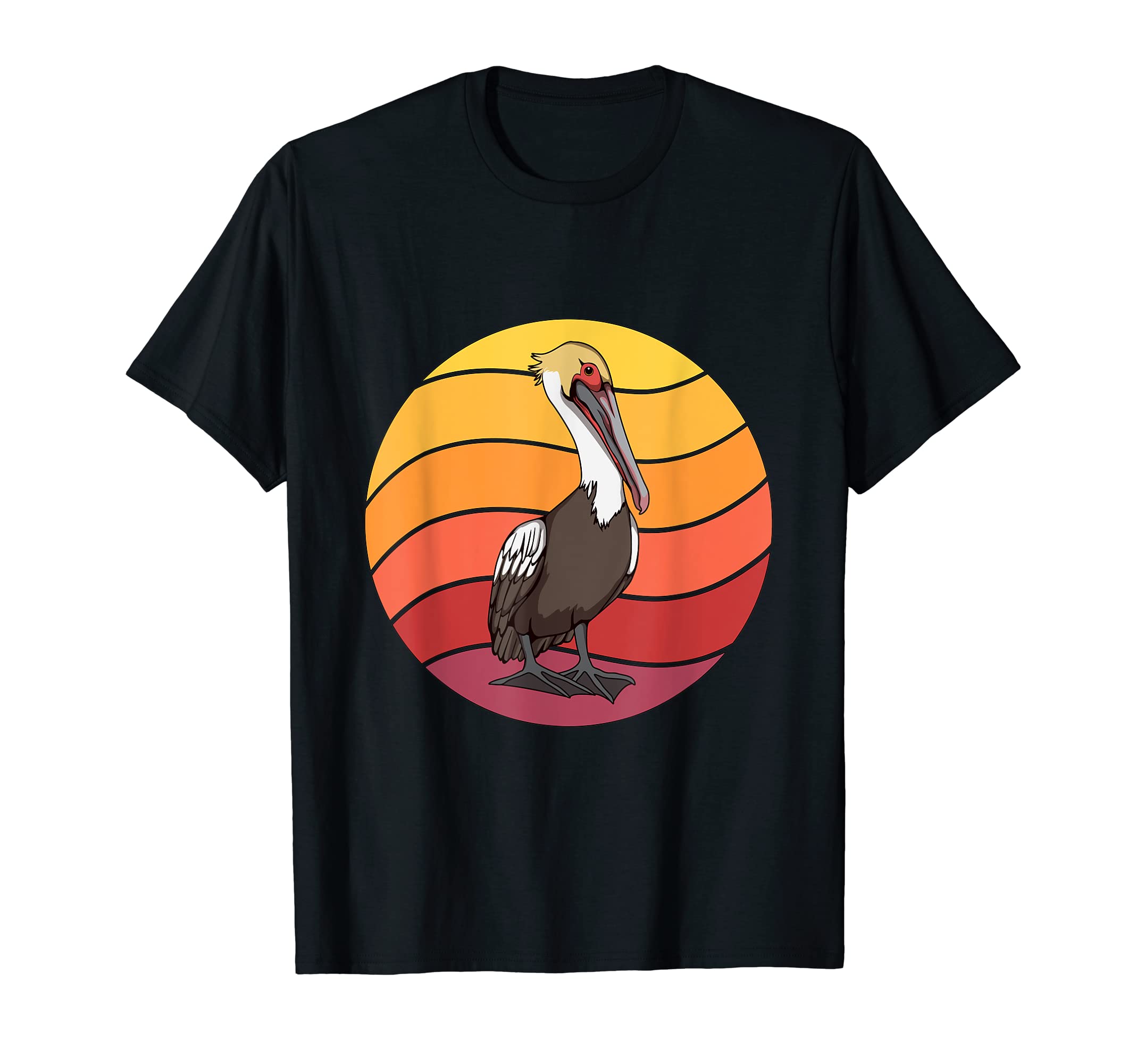 Pelican Retro Sunset Bird Pelicans T-Shirt, Black