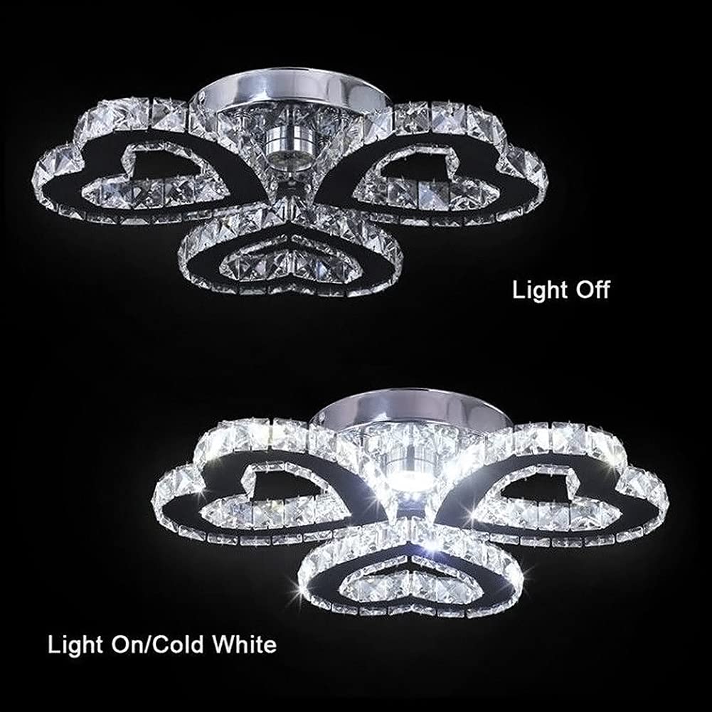 Lámpara de araña de cristal, moderna lámpara de techo empotrada de acero inoxidable LED colgantes para comedor sala de estar (3 anillos en forma de corazón, blanco frío)
