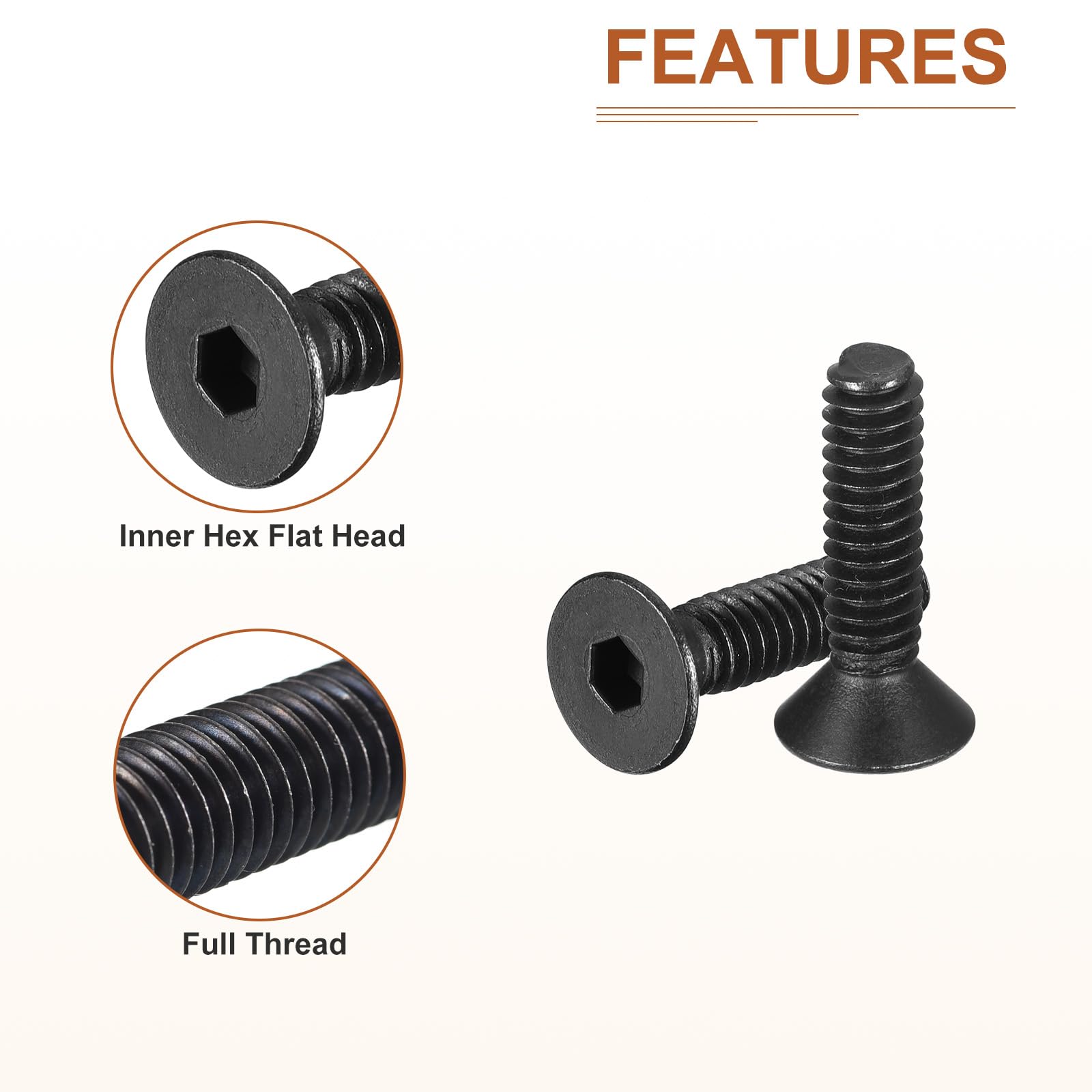 DTGN 1/4-20x1" Flat Head Socket Cap Screws, 25 Pack Hex Socket Flat Head Screws Carbon Steel Black Oxide, Full Thread - Image 4