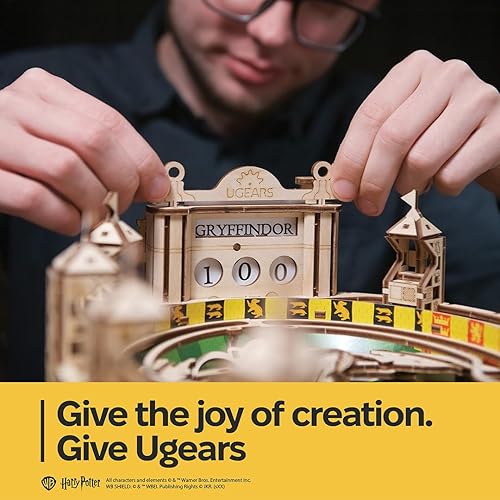 Miniatura 6 de UGEARS Harry Potter Quidditch Pinball Machine - Rompecabezas de madera 3D para adultos para construir, kits de modelo mecánico de madera,