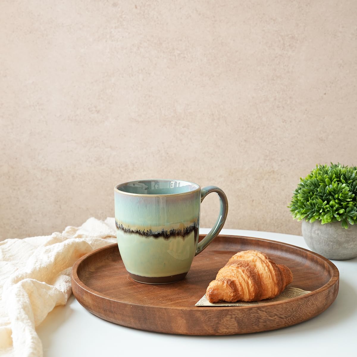 Bosmarlin Juego de 4 tazas de café de cerámica, 17 onzas, 3 colores para elegir, tazas de té, aptas para lavavajillas y microondas, esmalte reactivo (17 onzas, luz verde turquesa)