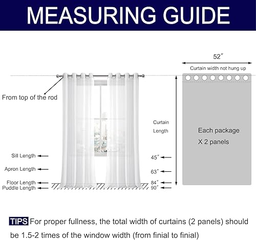 Miniatura 3 de DWCN - Cortinas de gasa transparente, estilo lino, con ojales, diseño de lino, para sala de estar, juego de 2 paneles