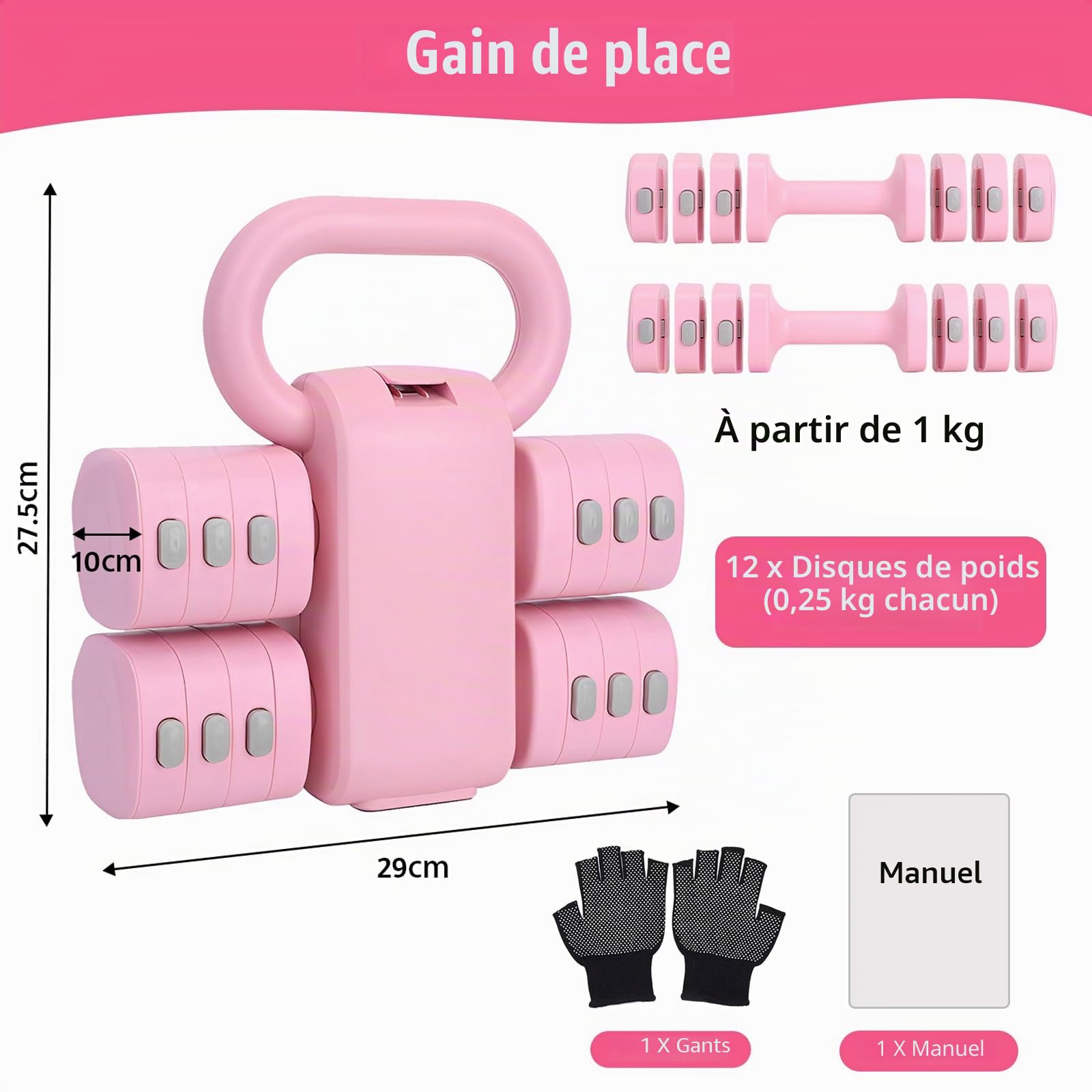 Kettlebell Réglable Femme 1-5 kg avec Haltère Fitness Maison