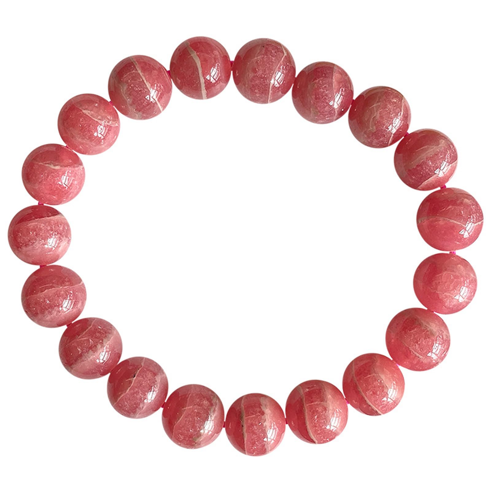 Pulsera de rodocrosita Natural para Mujer, Pulsera de Cuentas con Rayas Rojas y Blancas, joyería elástica con Piedras curativas Redondas para Uso Diario.,8mm