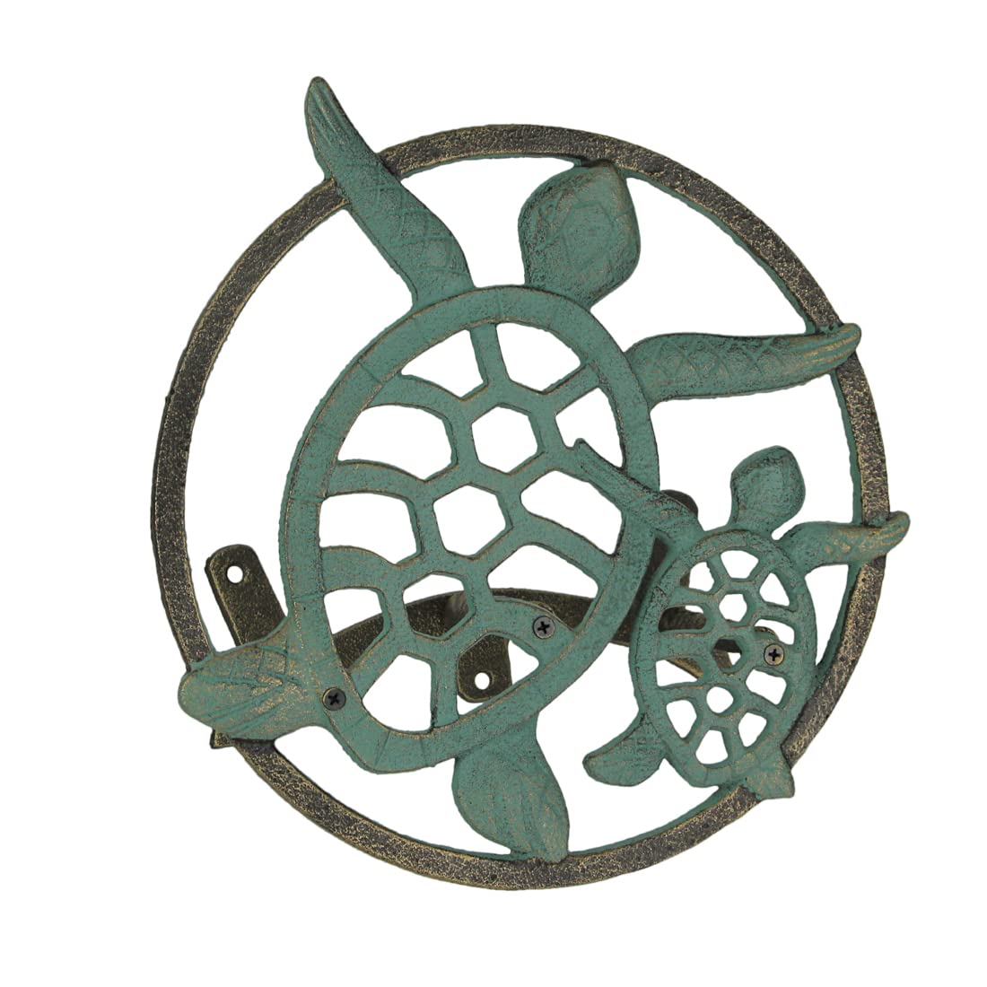 Zeckos Support mural décoratif en fonte pour tuyau de jardin - 30,5 cm de diamètre - Motif tortue de mer - Décoration inspirée de l'océan