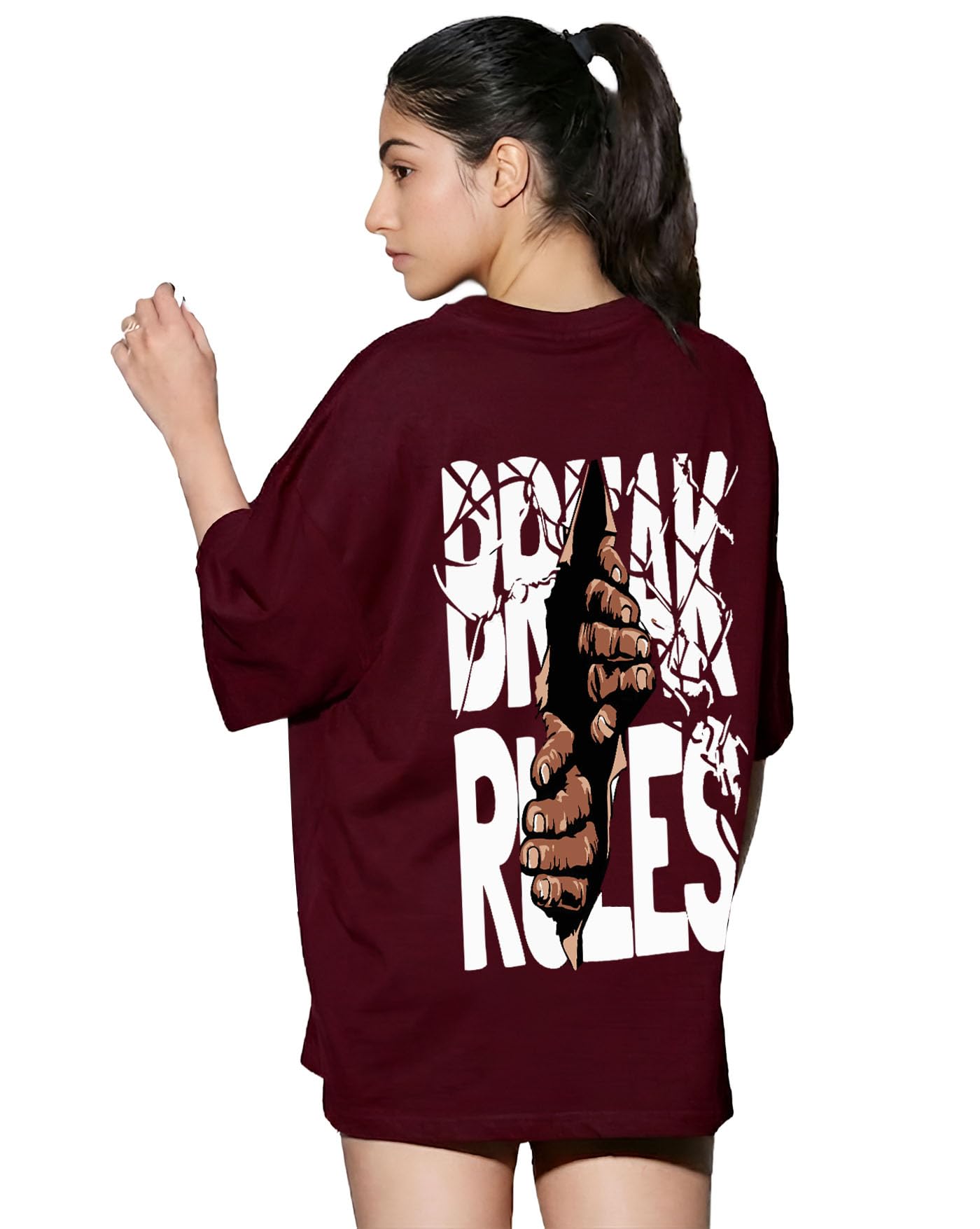 Ketch Womenâ€™s Fashion Oversized Tee | Statement Graphic Print Design | Half Sleeves | Everyday Streetwear Essential | Lightweight & Soft | Regular Fit in multi