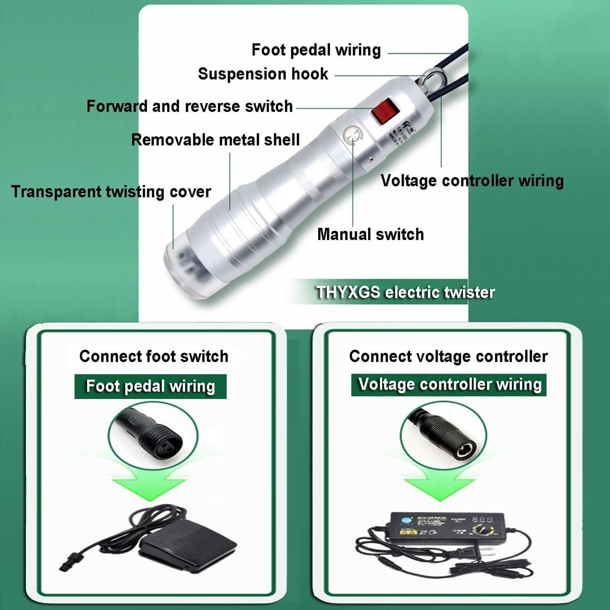 Macchina per torcere elettrica con interruttore a pedale, bilanciatore a molla, velocità regolabile, funzione avanti/indietro per fili multipli