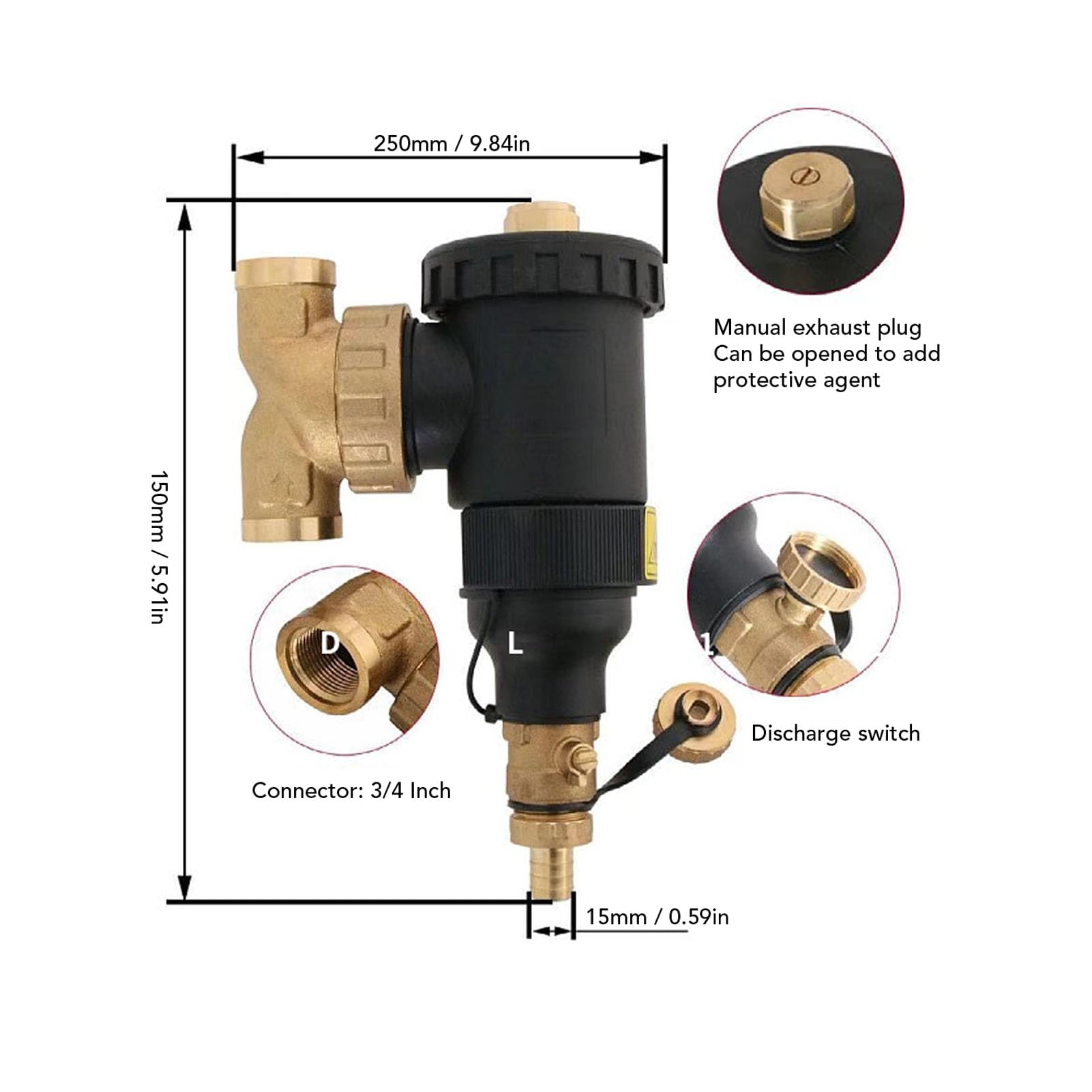 Connecteur de 3/4 Pouces Connecteur de Filtrage 5 μm Filtrage en Laiton Filtre de Chaudière Magnétique avec Séparateur Magnétique pour Mur