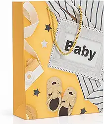 Sacola De Presente Baby com Glitter 32x26x10cm – Tema Infantil Para Chá De Bebê E Nascimento (Amarelo - Baby)