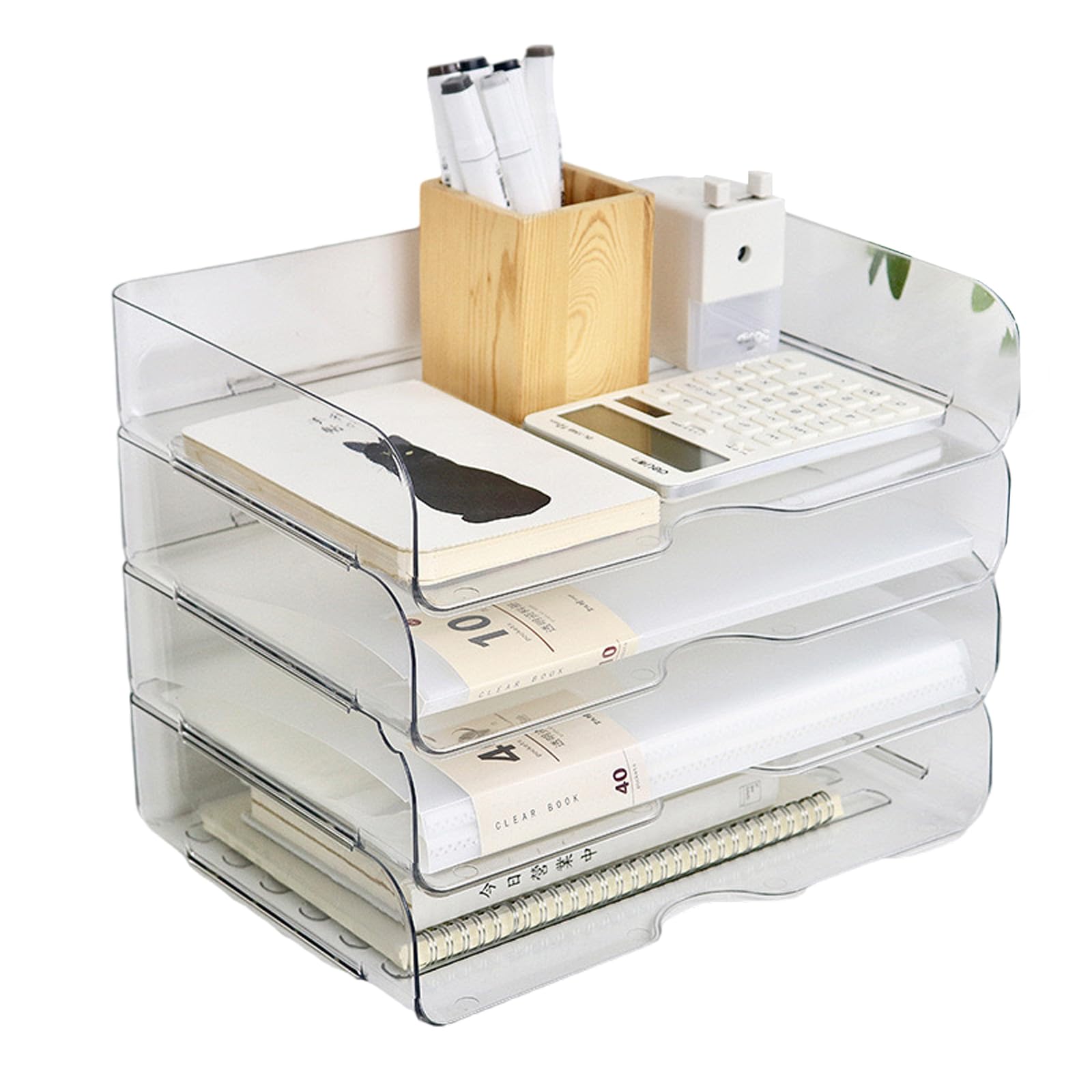 Bandeja organizadora de escritorio con 4 niveles para cartas de papel y suministros, solución de almacenamiento para oficina en casa