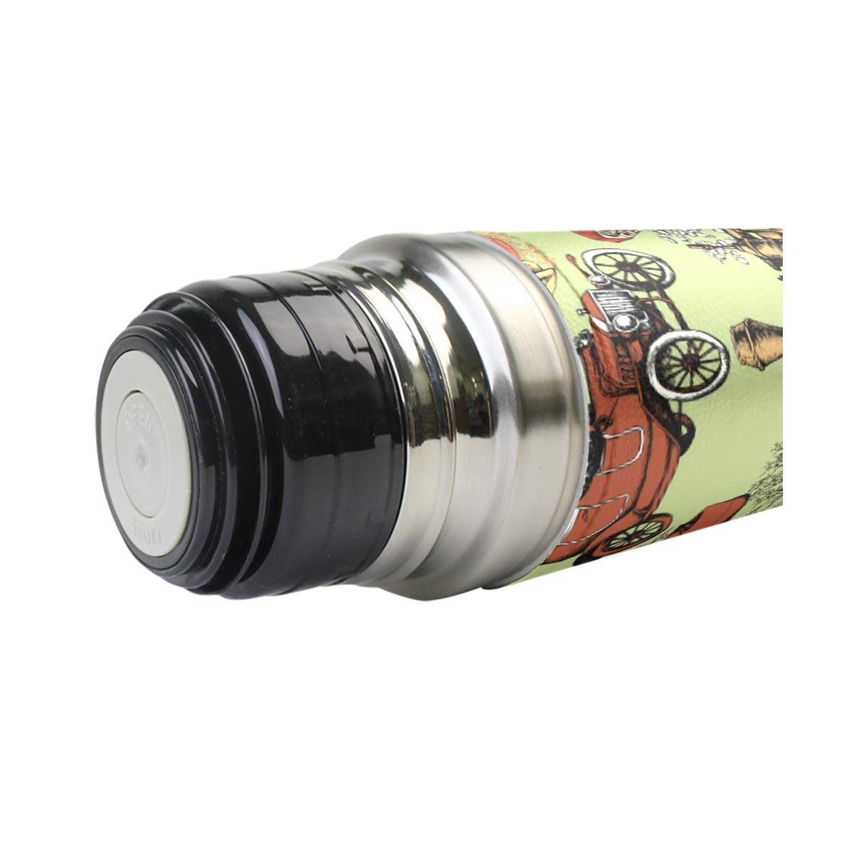 Taza de viaje aislada al vacío de acero inoxidable con doble pared a prueba de fugas, botella de taza con diseño de temática vintage, personalizable con estampado de piel auténtica, 500 ml