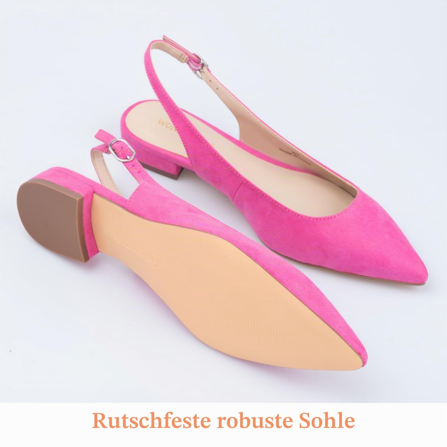 WONDERWAY Damen Slingback Flache Schuhe mit Spitzkappe für schick, lässig, Arbeit, Hochzeit, Pink, 39 EU