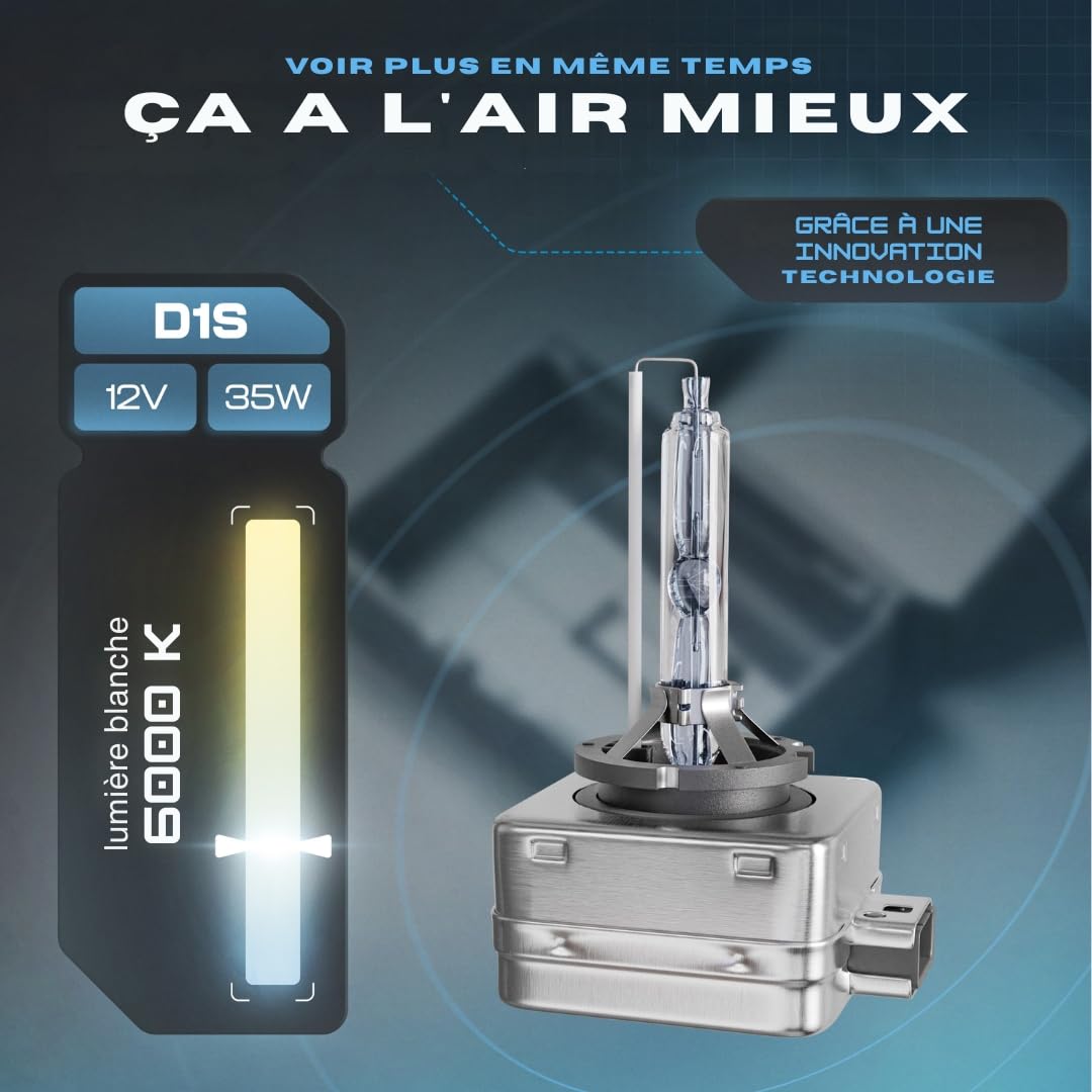 Gread D1S ampoule xénon brûleur HID 6000K lampe blanche froide 12V 35W pour les phares de voiture compatible et durable kit de remplacement, 2 pièces