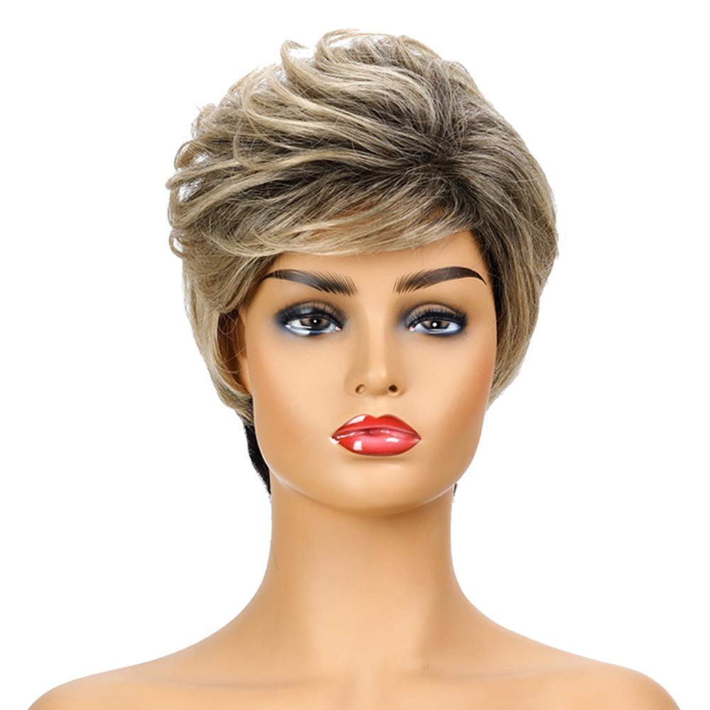 HAOTINGLong Wig For Women,Fluffy Wigs,Blonde Short Pixie Cut Wigs Brown Synthetic Layered Hair Wig with Bangs Natural Daily Use Hair,Wig