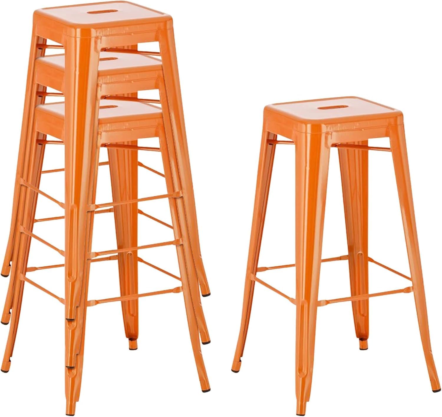 HOM4NISH Metal Bar Stool with Footrest - Set of 2, 4 - Backless, Armless, Square Seat, Counter Height, Stackable Bar Chair (2, Orange, 42 x 42 x 76 cm) — image 1
