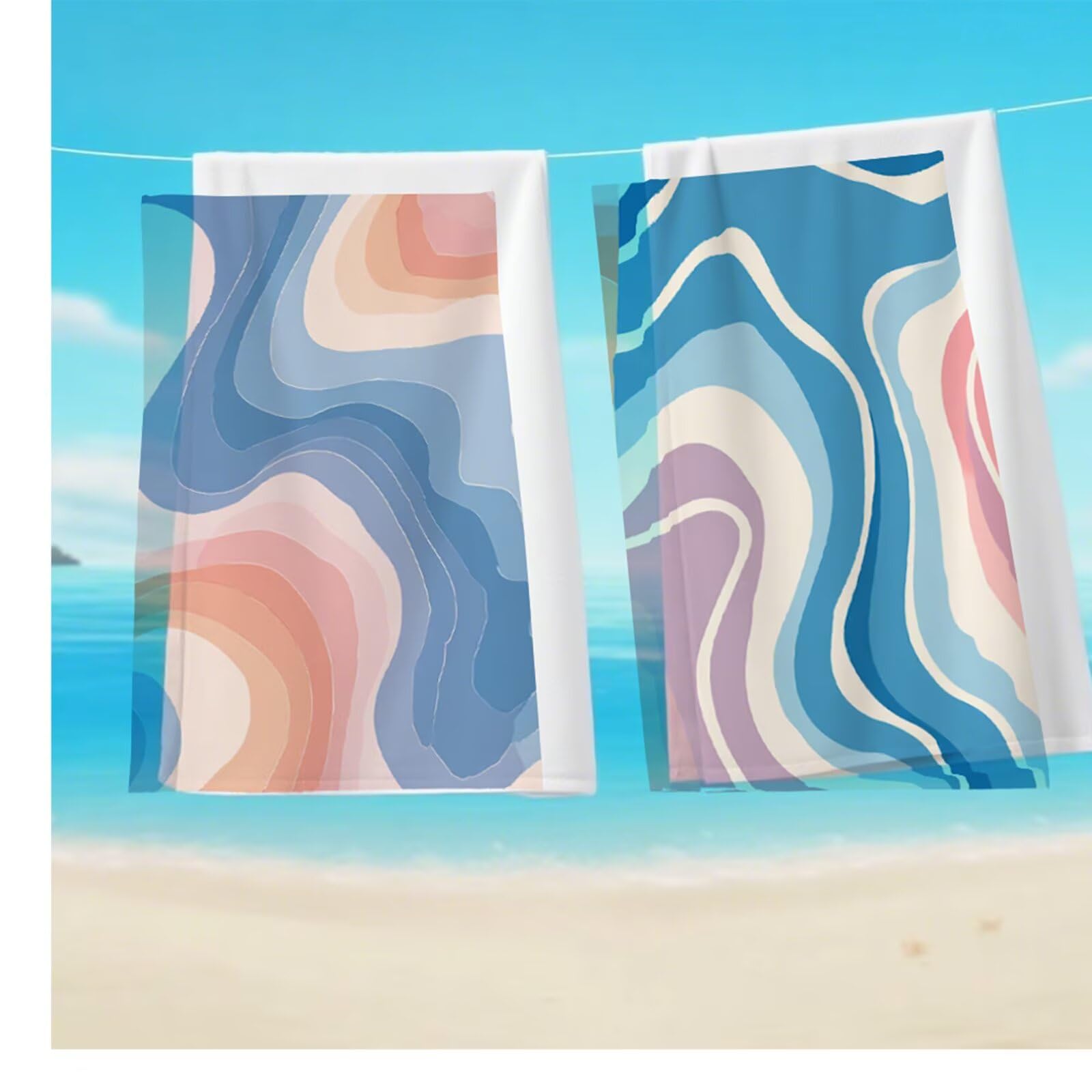 Telo Mare Microfibra 90x180 cm Telo Mare Grande, Asciugamano Palestra Assorbente Asciugatura Rapida, Asciugamano Mare Antisabbi, Compatto Stuoia Spiaggia per Piscina, Viaggio 2 Set- Astratto G1-284
