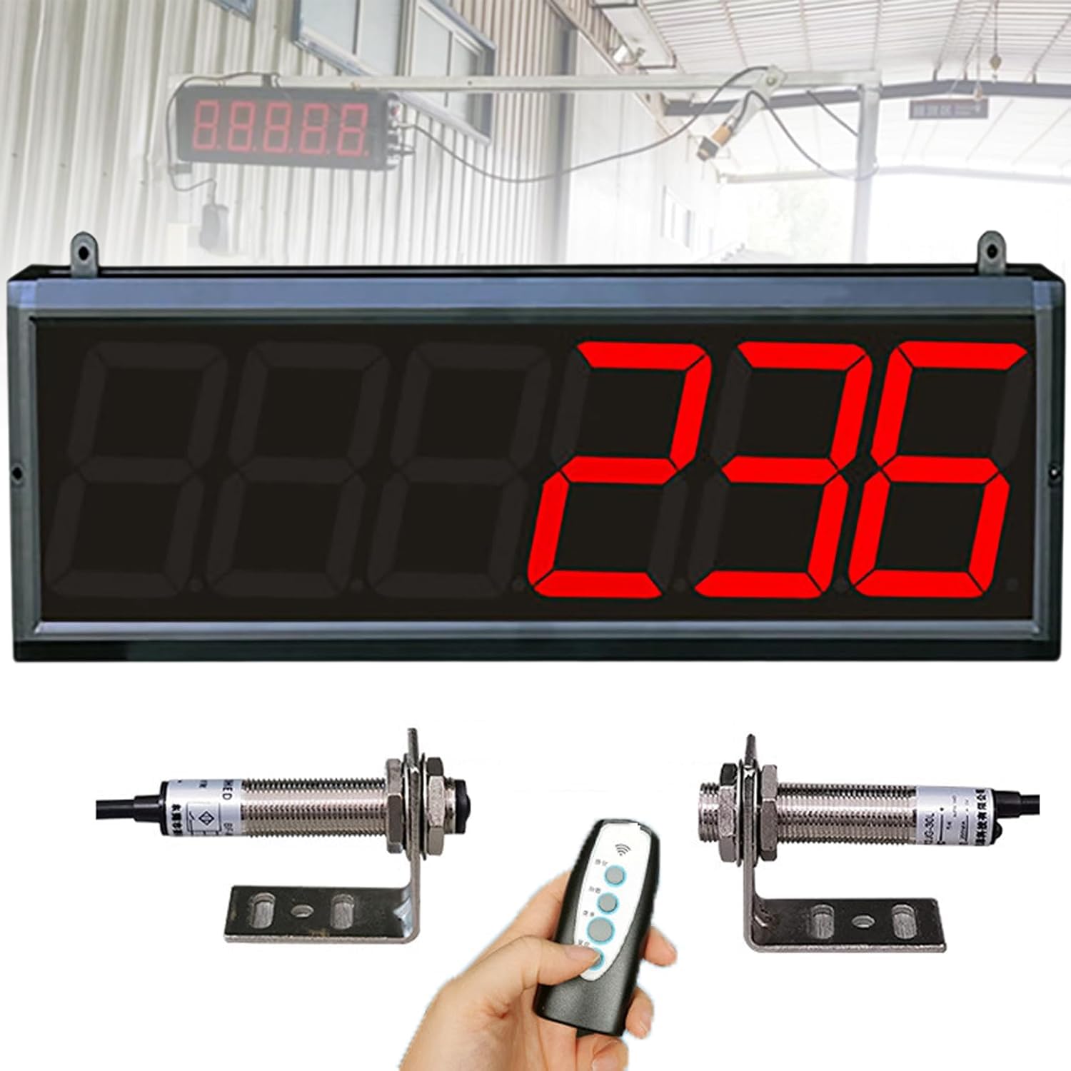 Adtzpc 6-digit Display LED Conveyor Belt Counter, Dual Laser Sensor Counter with Remote Control and Reset Button, Count Up To 999999 & 20M Sensing Distance, for Production Line Factory School