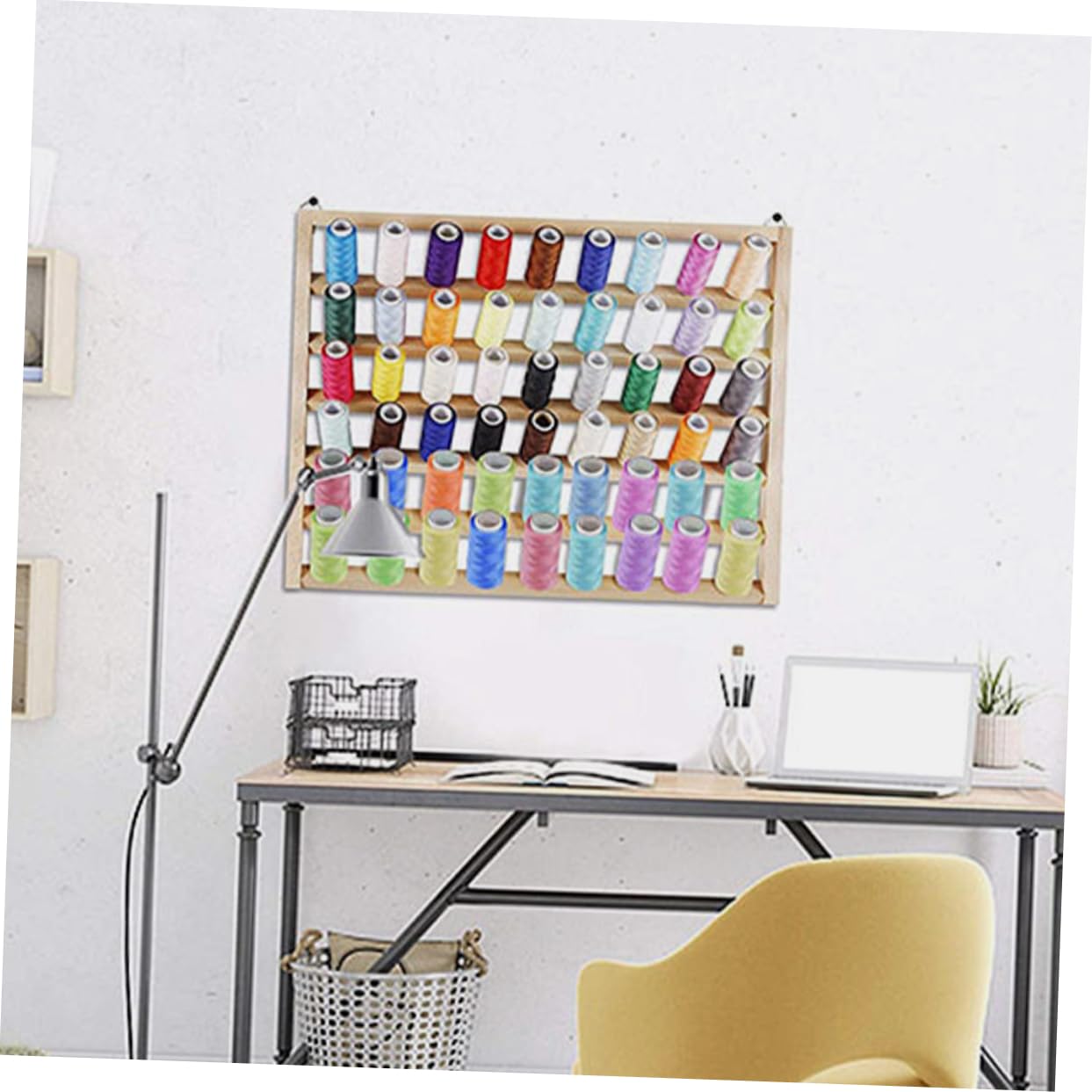 Porte-Bobine de Fil en Bois Mural, Rangement pour Couture, 54 Axes