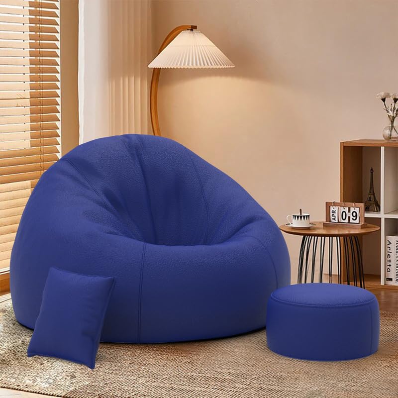 BiggieBean Bag with Beans Filled XXXXL Bean Bag Biggie Originals - Bean Bag with Cushion and Footrest - Official : BeanElysium Range - Comfort Level : Basic - (Matching Cushion Round : Blue)