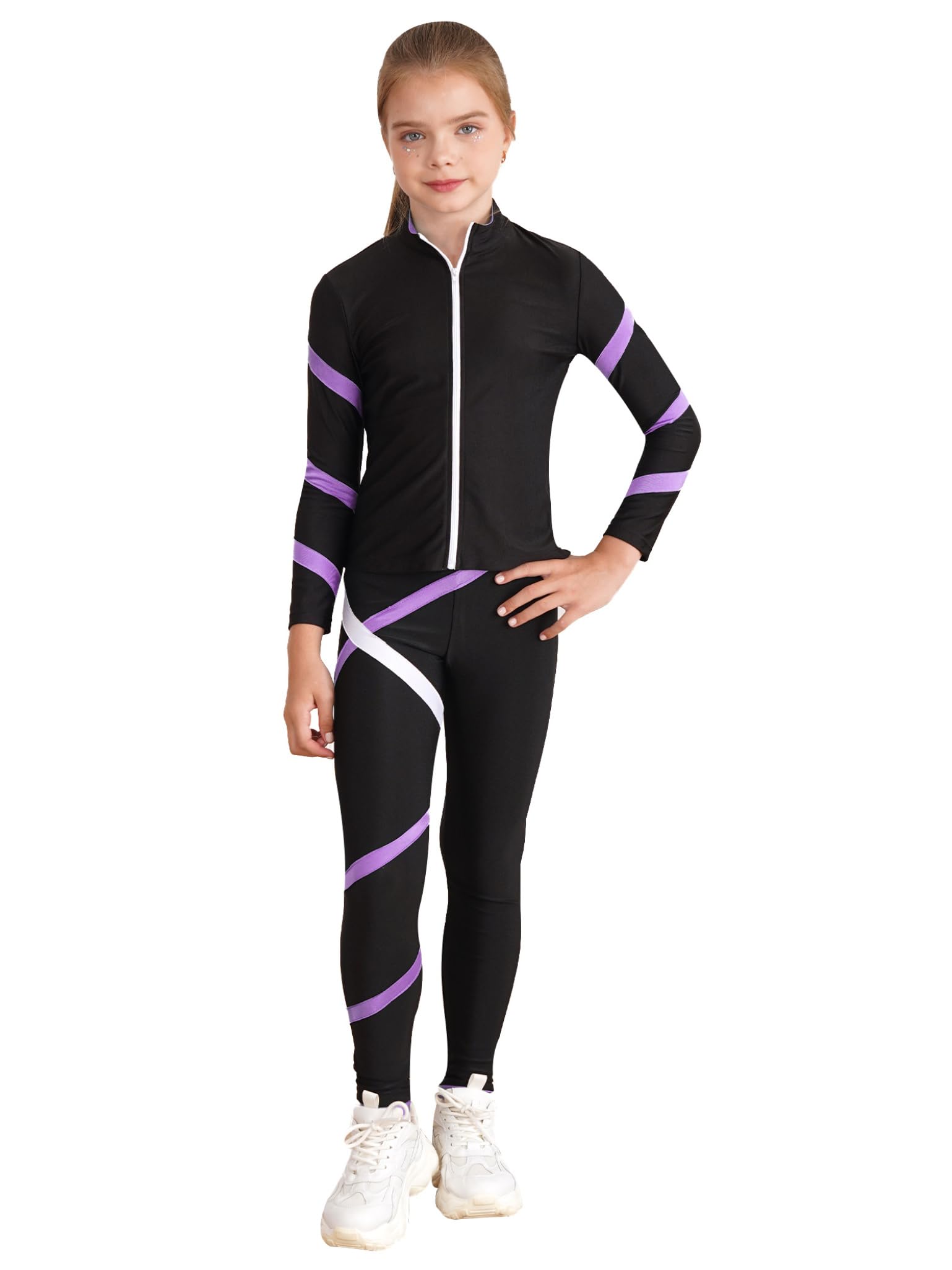 Lejafay Mädchen Tracksuit Kunstlauf Speedanzug Mit Langärmeligem Sweatshirt Reißverschluss Und Eislauf Leggings Gymnastikanzug