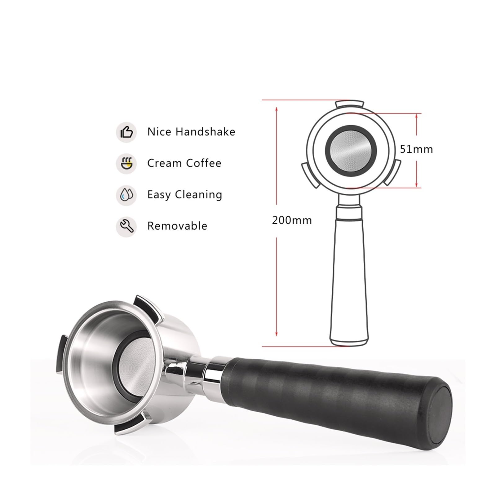 Portafiltro Portafiltro Senza Fondo Da 51 Mm, Compatibile Con Delonghi, Compatibile Con EC685, Cestello Filtro Di Ricambio In Acciaio Inossidabile 304, Accesso Al Caffè(Hown in images D)